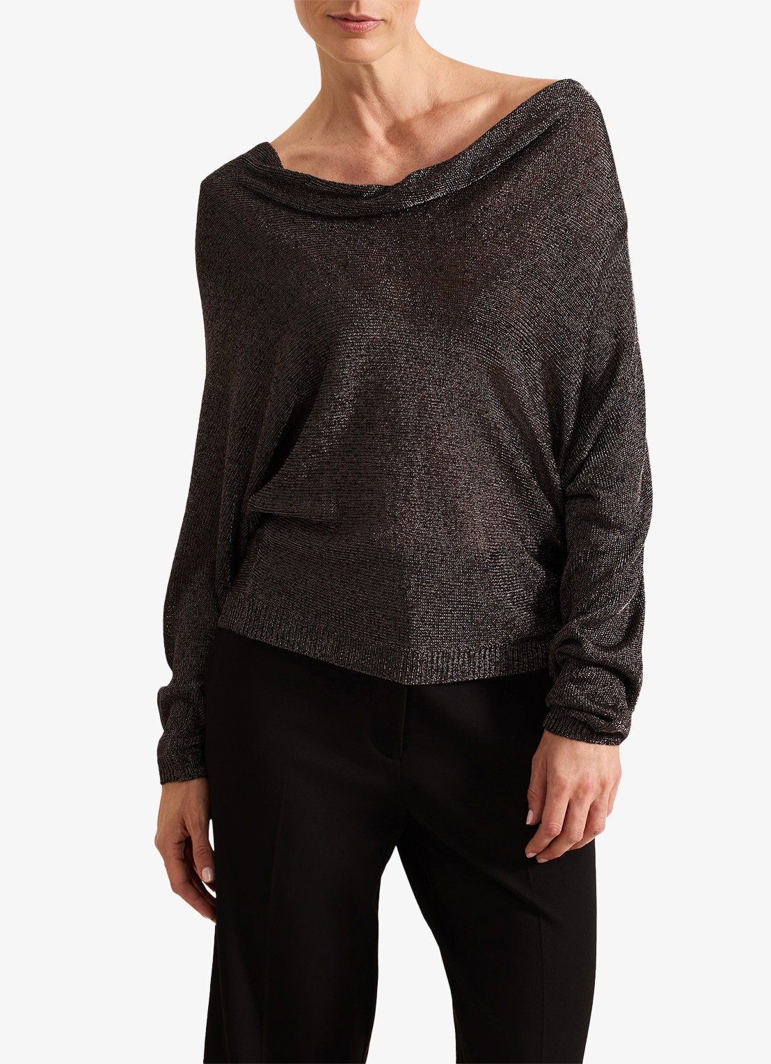 Phase Eight Malti fijngebreide trui met lurex - detail zwart
