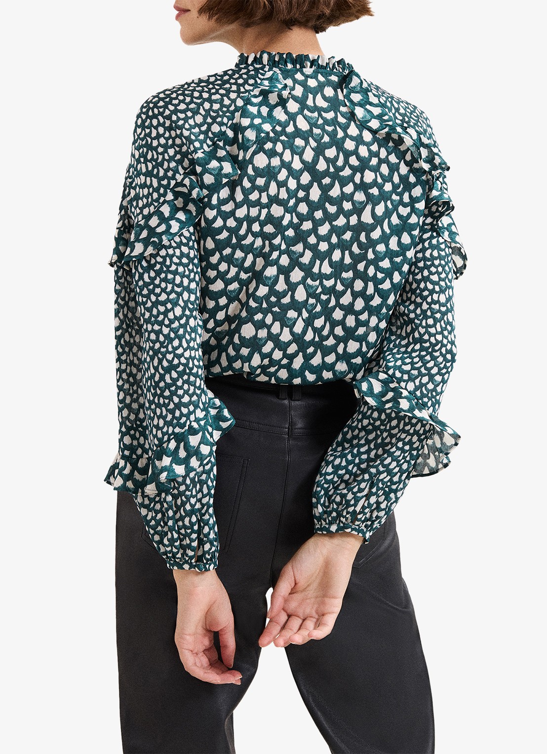 Phase Eight Manon blouse met print en ruches - achterkant zeegroen