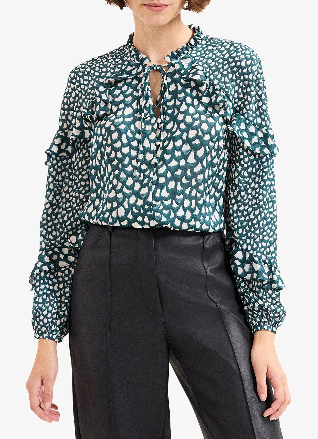 Phase Eight Manon blouse met print en ruches - detail 2 zeegroen