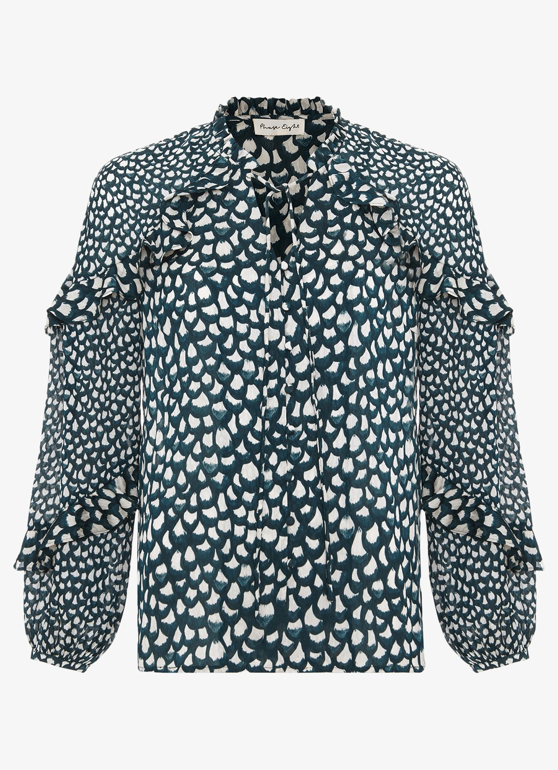 Phase Eight Manon blouse met print en ruches - voorkant 6 zeegroen