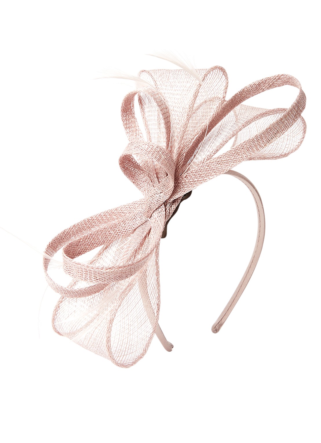 Phase Eight Marcella Fascinator haarband met veren - voorkant 2 oudroze