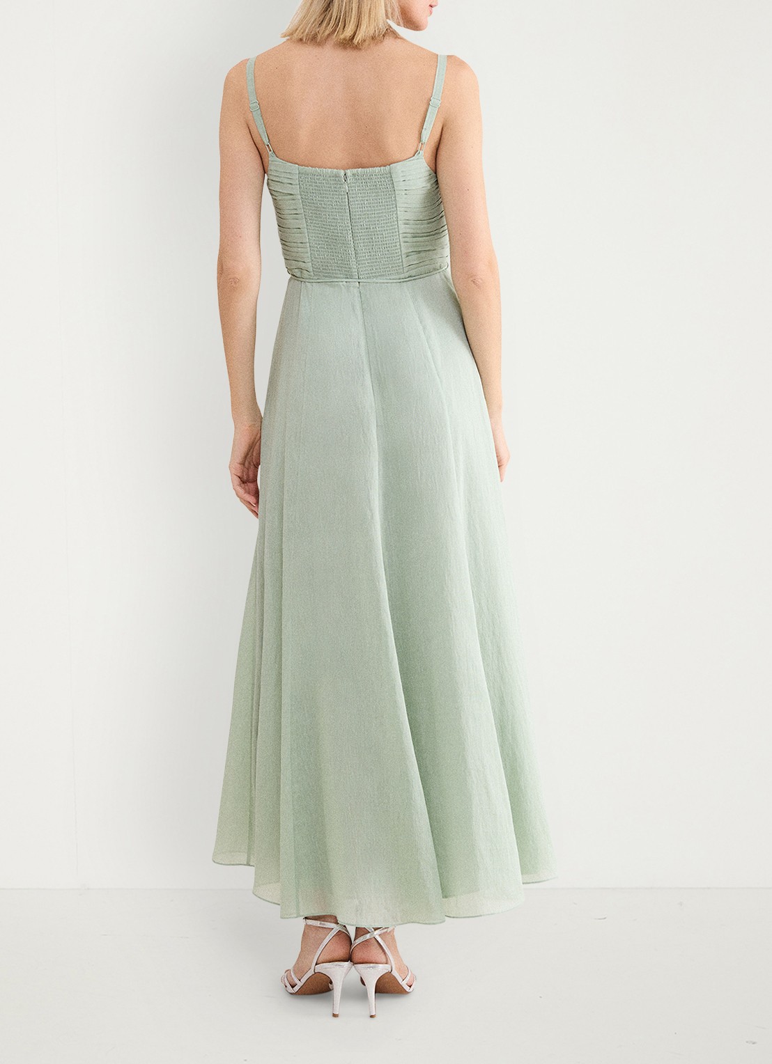 Phase Eight Marcie Green maxi jurk met plooien - achterkant 8 lindegroen