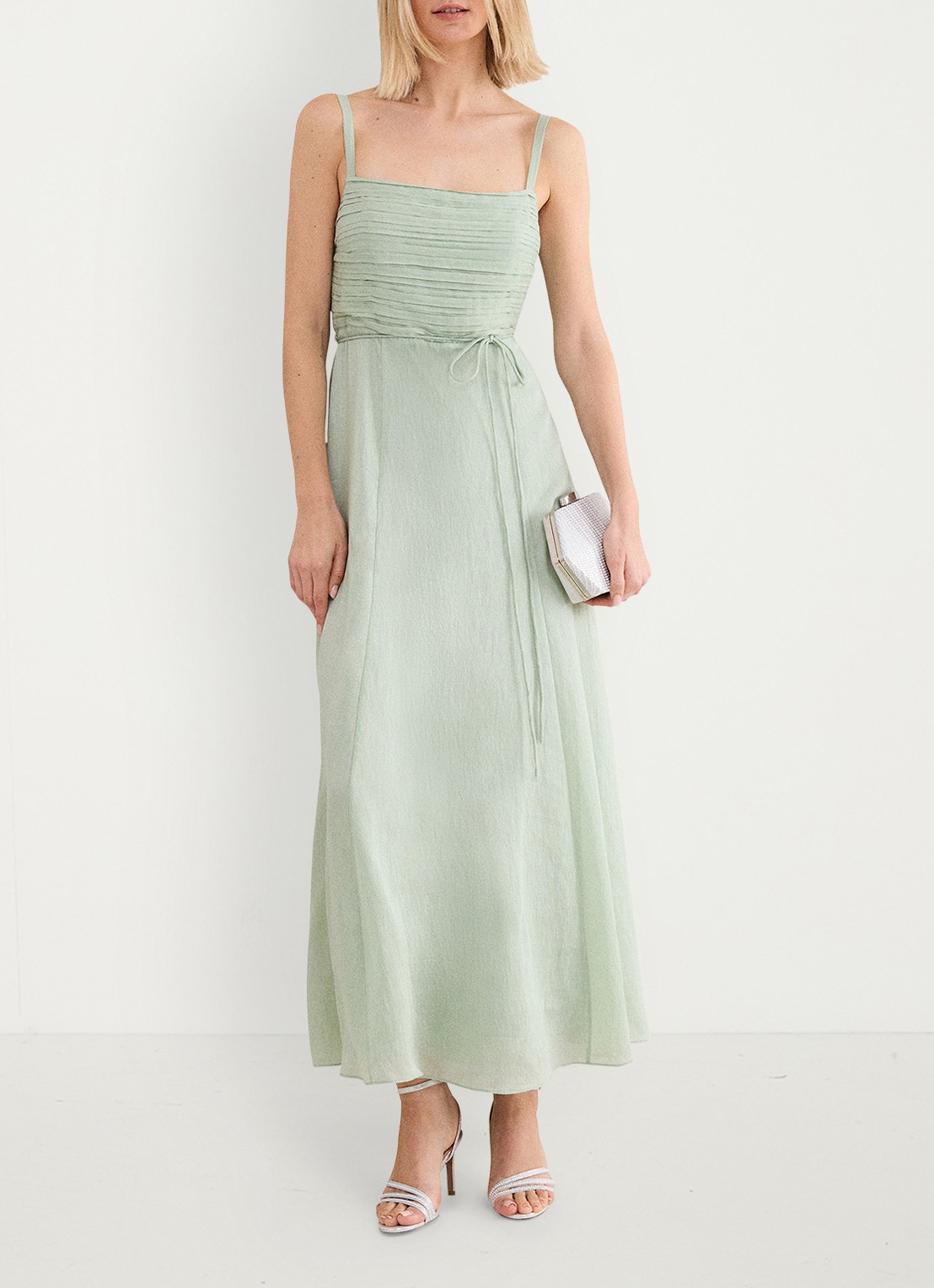 Phase Eight Marcie Green maxi jurk met plooien - voorkant 2 lindegroen