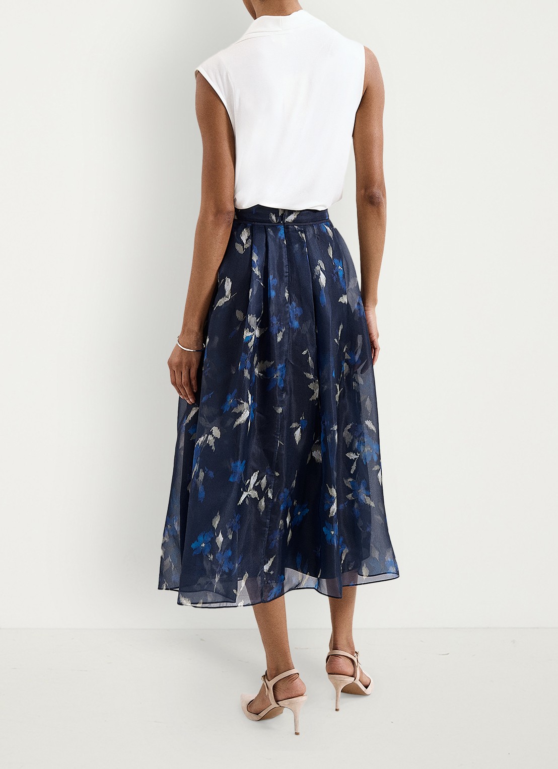 Phase Eight Marella midi rok met print - achterkant 6 donkerblauw