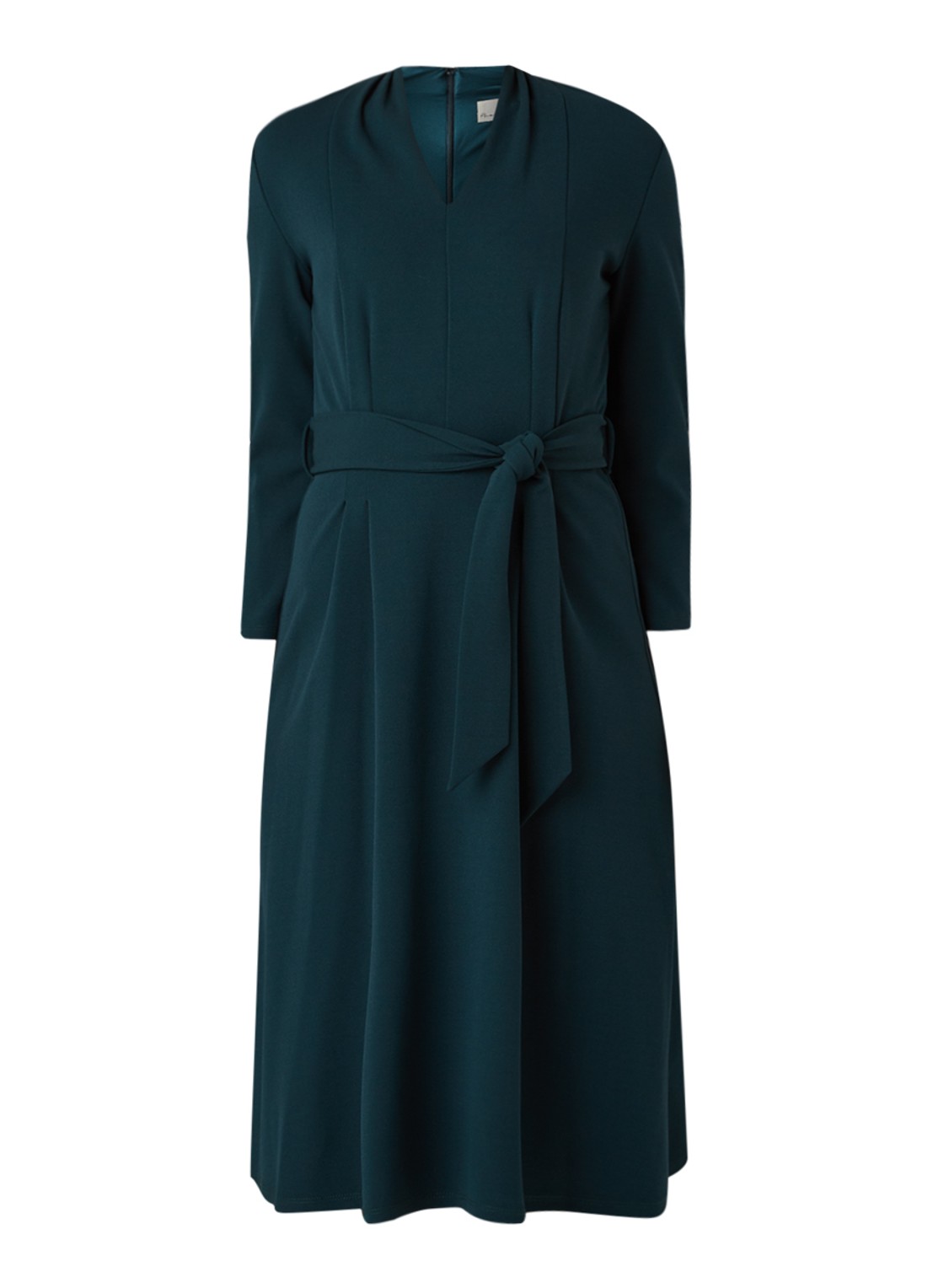Phase Eight Maretta midi jurk met strikceintuur - voorkant 3 donkergroen
