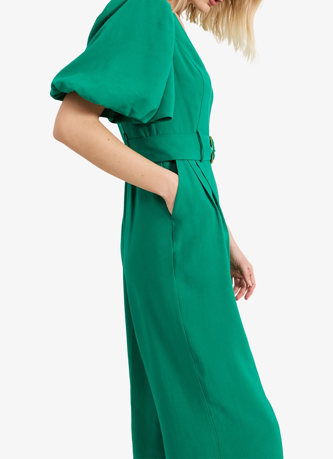 Phase Eight Margot wide fit jumpsuit met ceintuur en V-hals - detail 3 groen