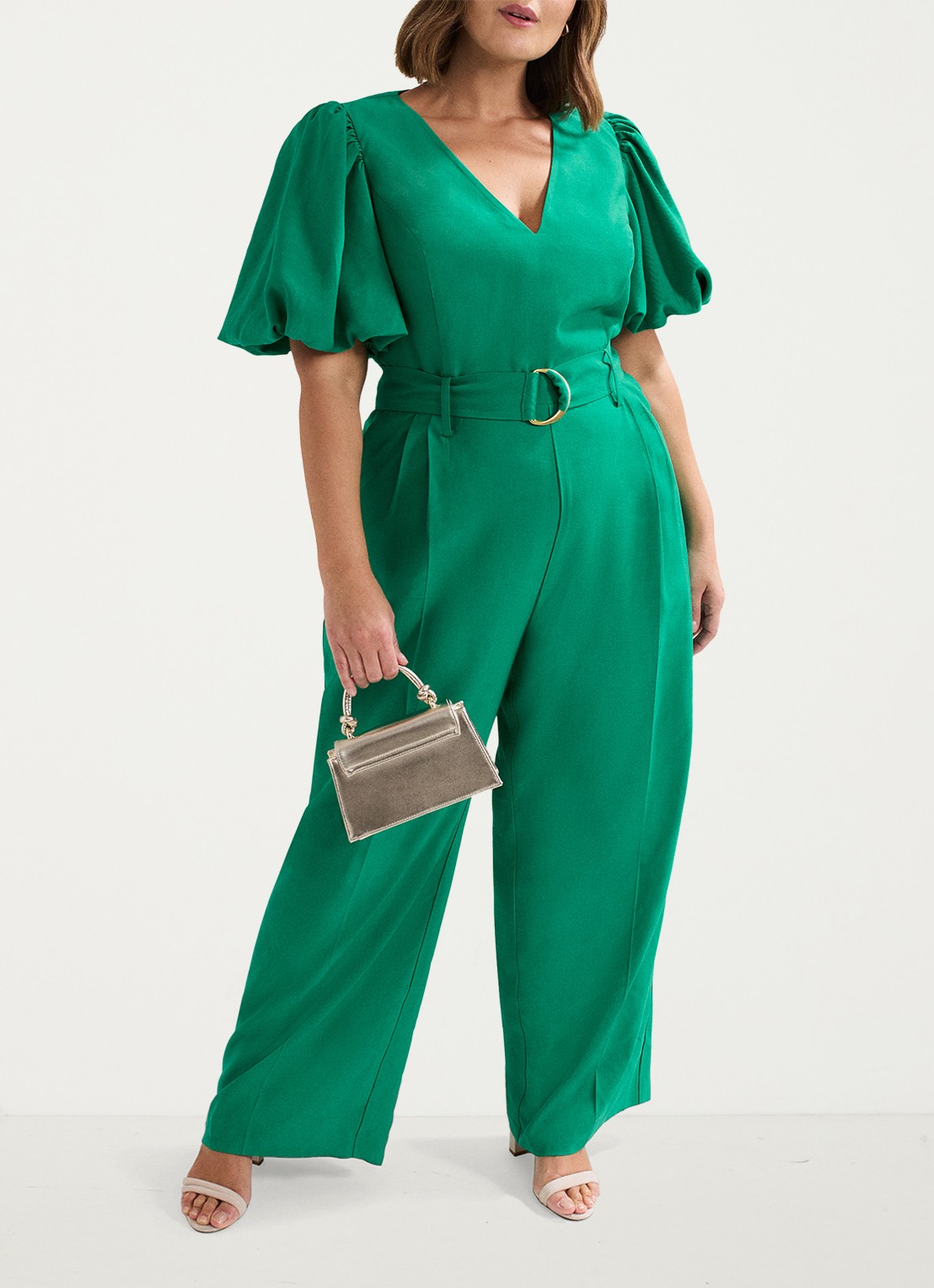 Phase Eight Margot wide fit jumpsuit met ceintuur en V-hals - detail 5 groen