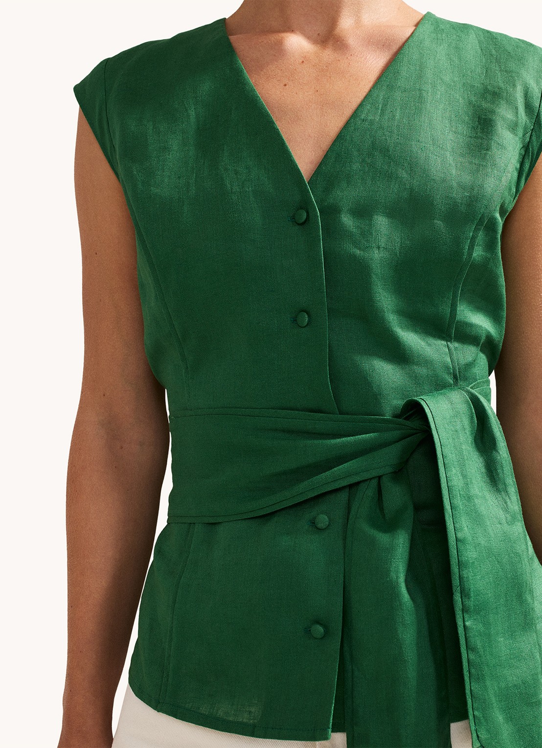 Phase Eight Mariana tuniek van linnen met strikceintuur - detail 2 groen