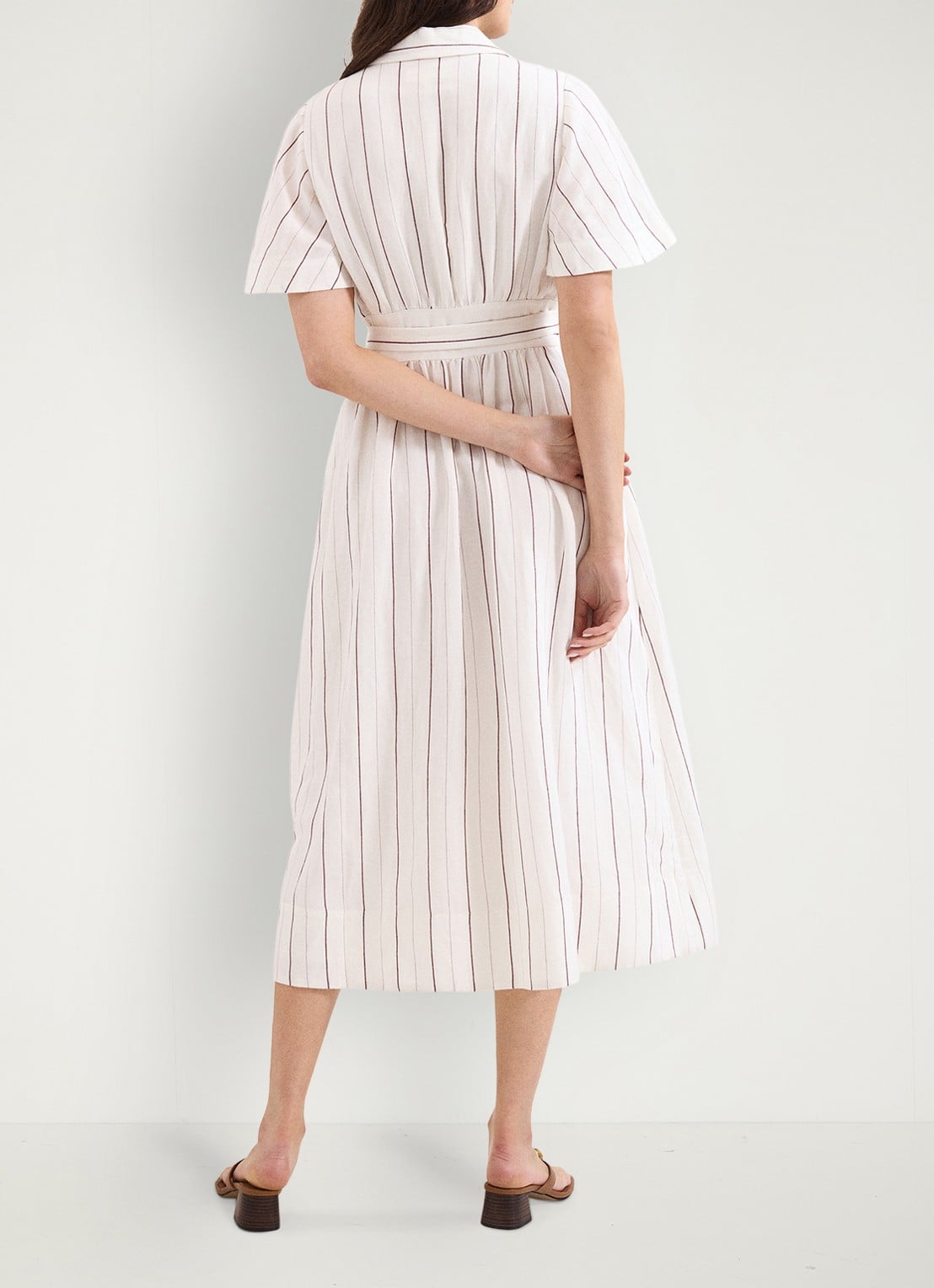 Phase Eight Marielle midi jurk in linnenblend met streepprint - achterkant wit