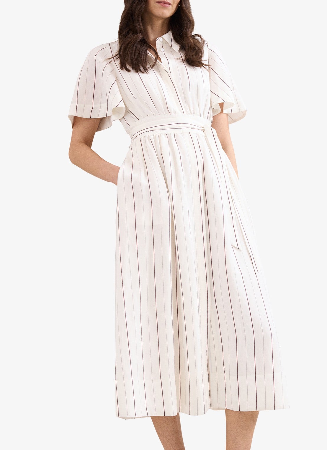 Phase Eight Marielle midi jurk in linnenblend met streepprint - detail 4 wit