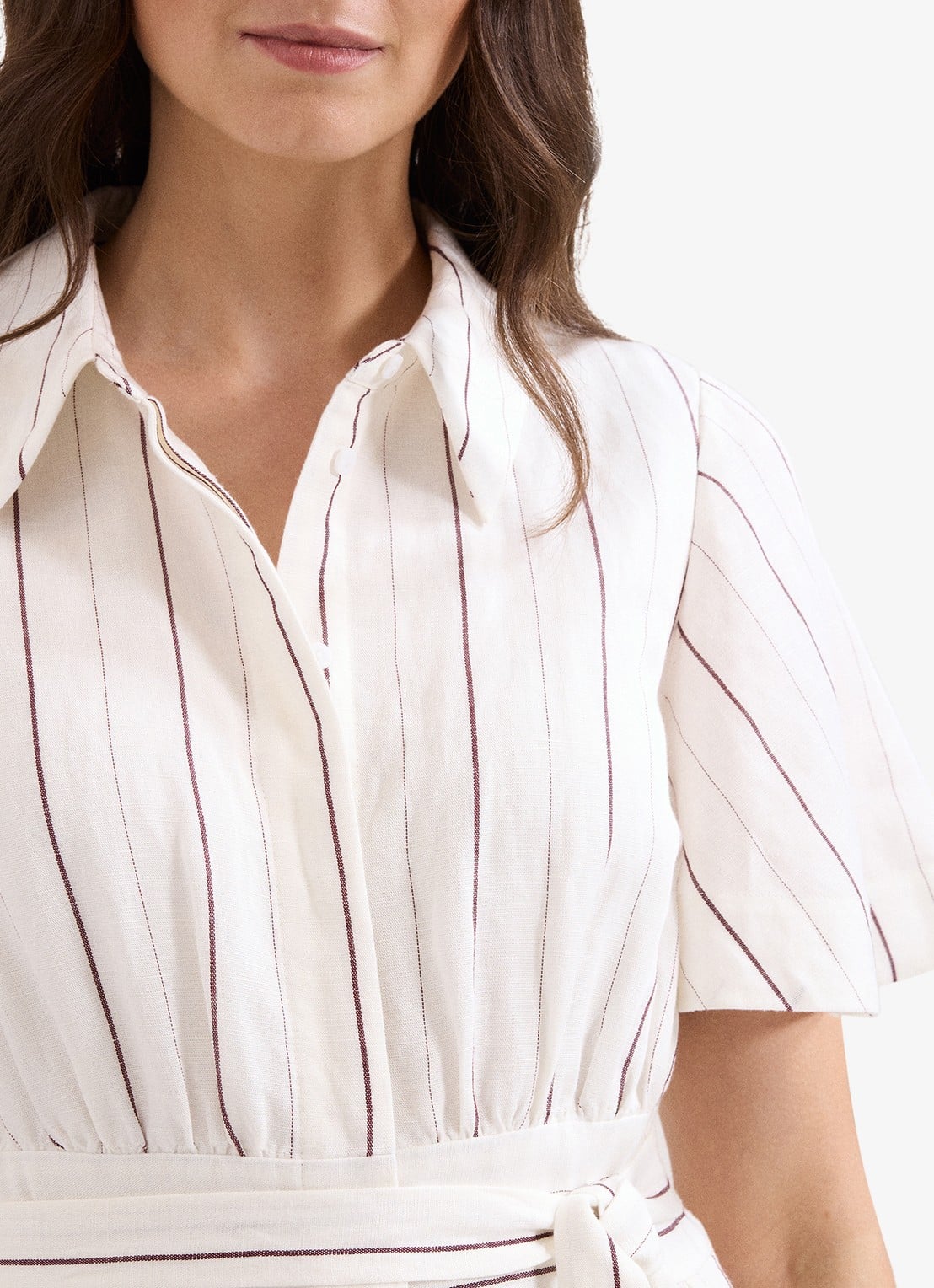 Phase Eight Marielle midi jurk in linnenblend met streepprint - detail 5 wit