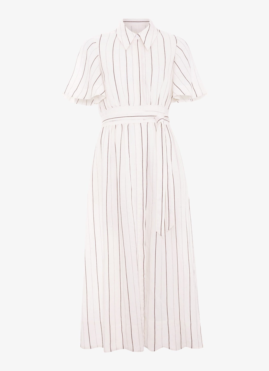 Phase Eight Marielle midi jurk in linnenblend met streepprint - voorkant 2 wit