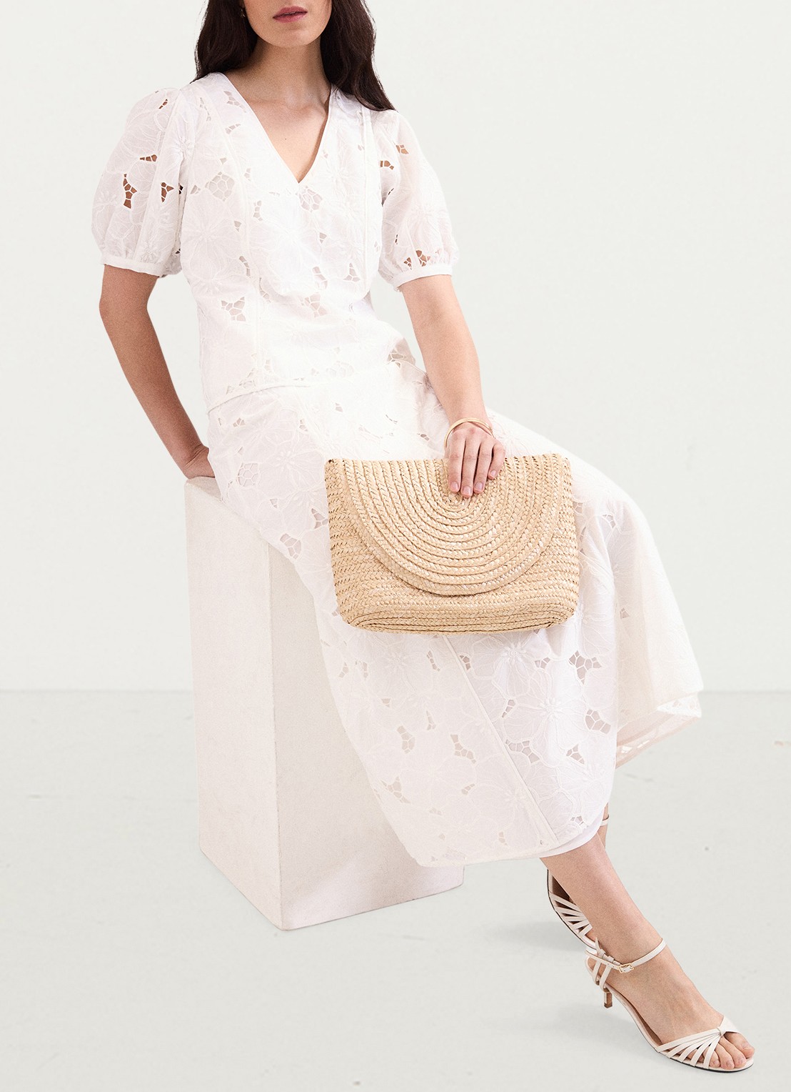 Phase Eight Marina maxi rok met broderie - detail 3 ivoor