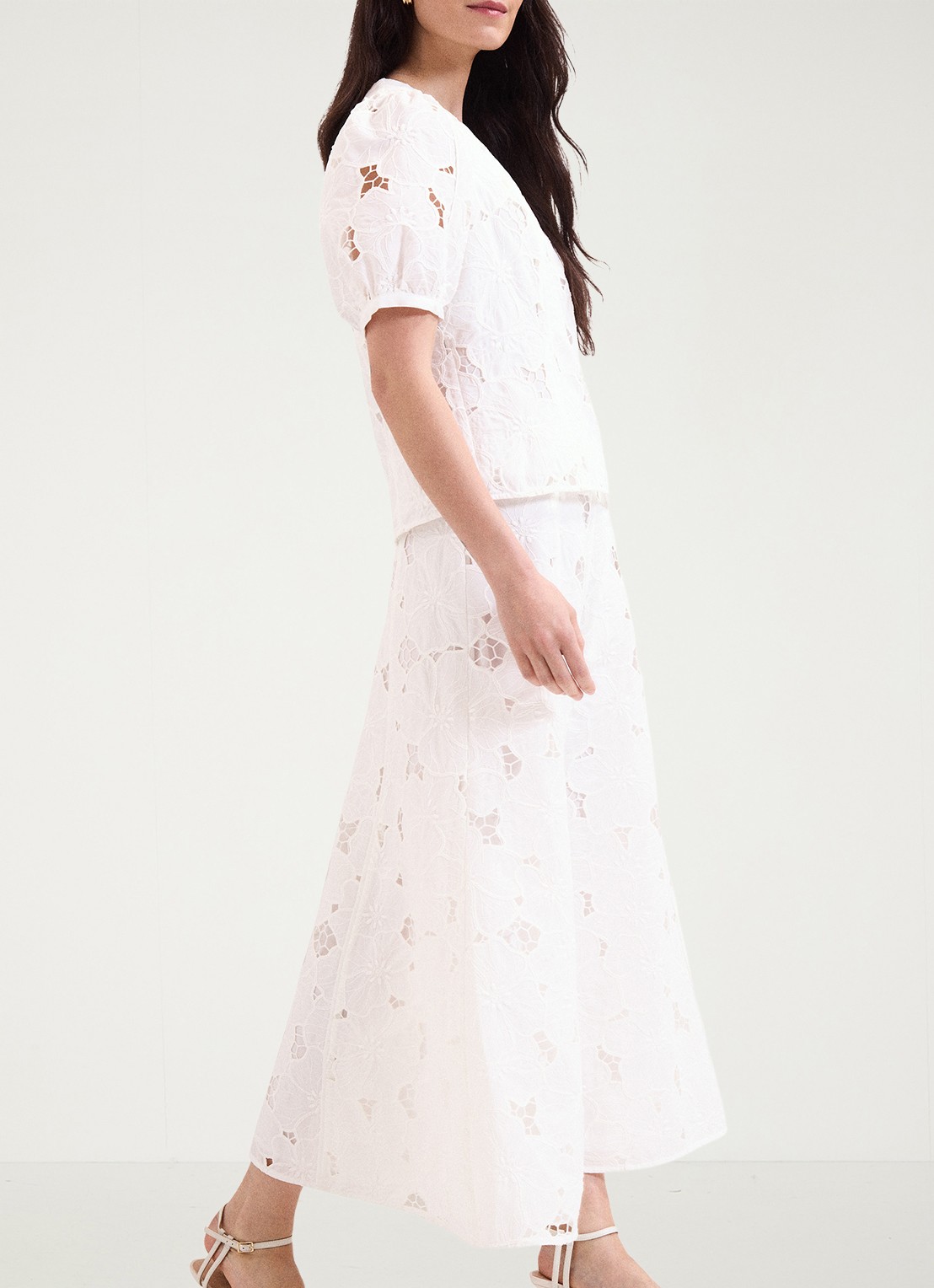 Phase Eight Marina maxi rok met broderie - detail 4 ivoor
