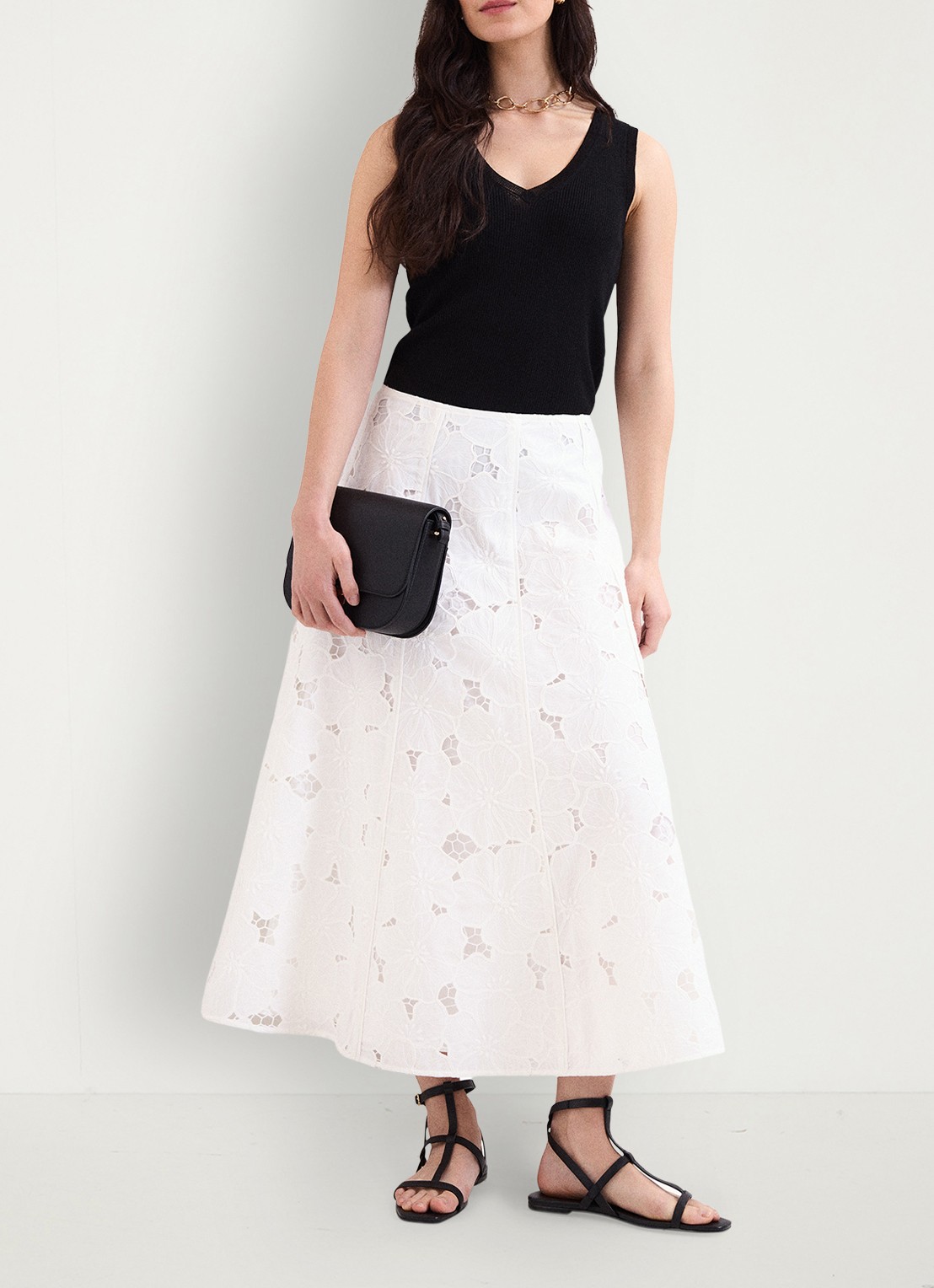 Phase Eight Marina maxi rok met broderie - detail 5 ivoor