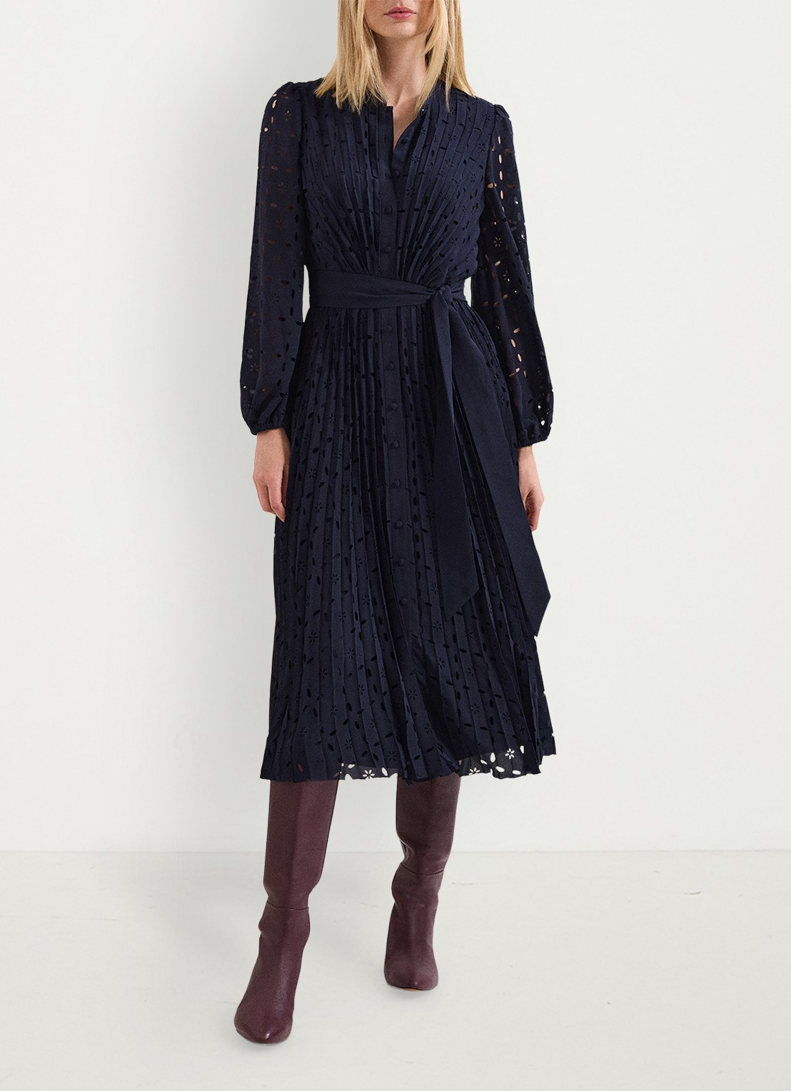 Phase Eight Marina midi jurk met grafische print - voorkant 8 blauw