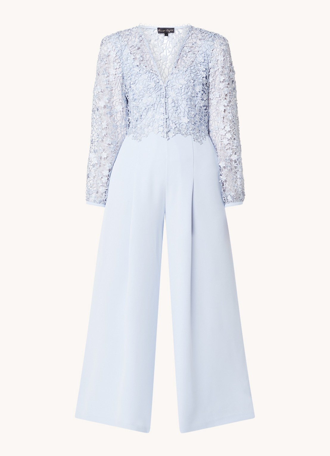 Phase Eight Mariposa jumpsuit met bolero van kant - voorkant 2 lichtblauw