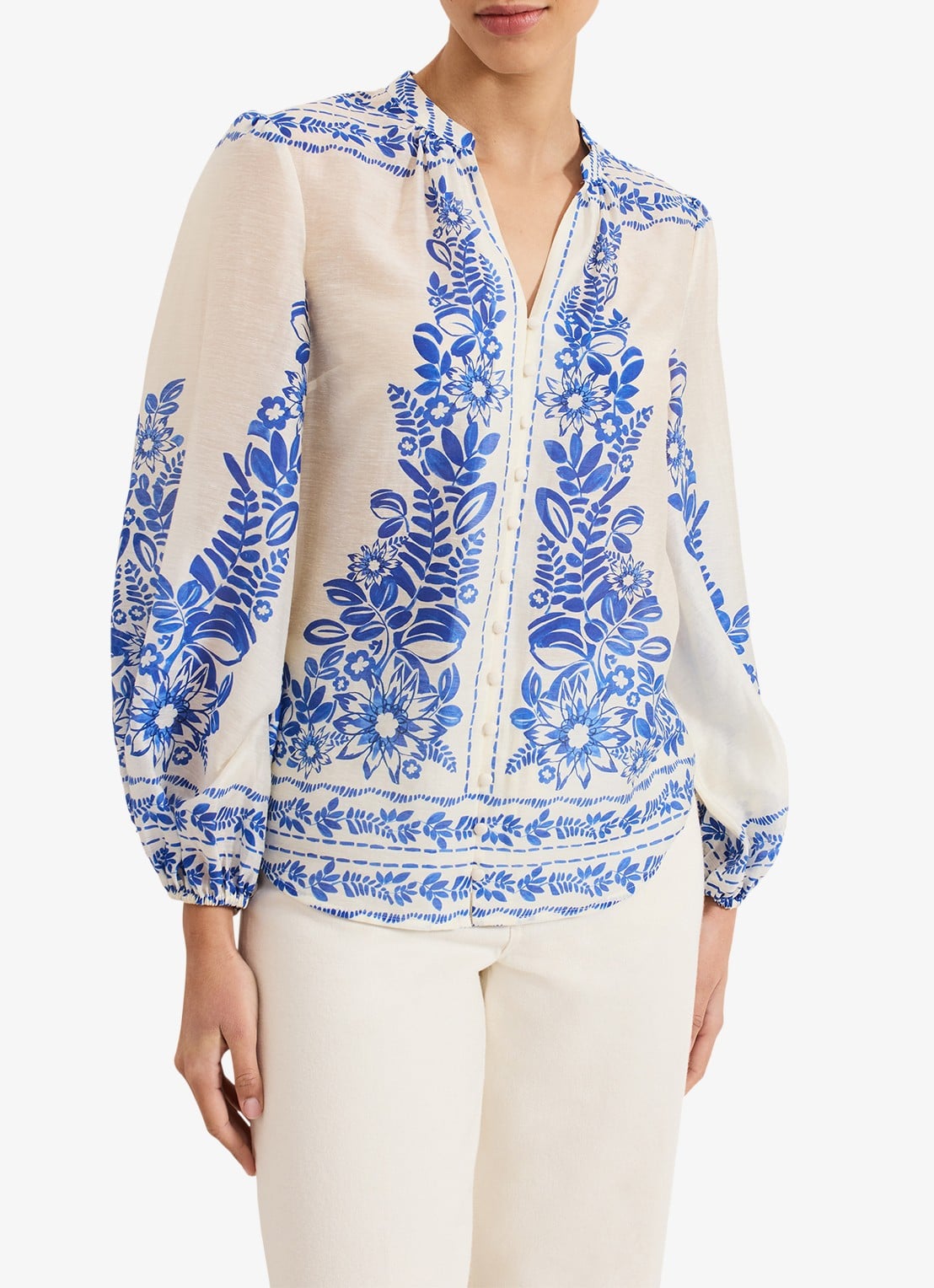 Phase Eight Marisa blouse  met bloemenprint - detail blauw