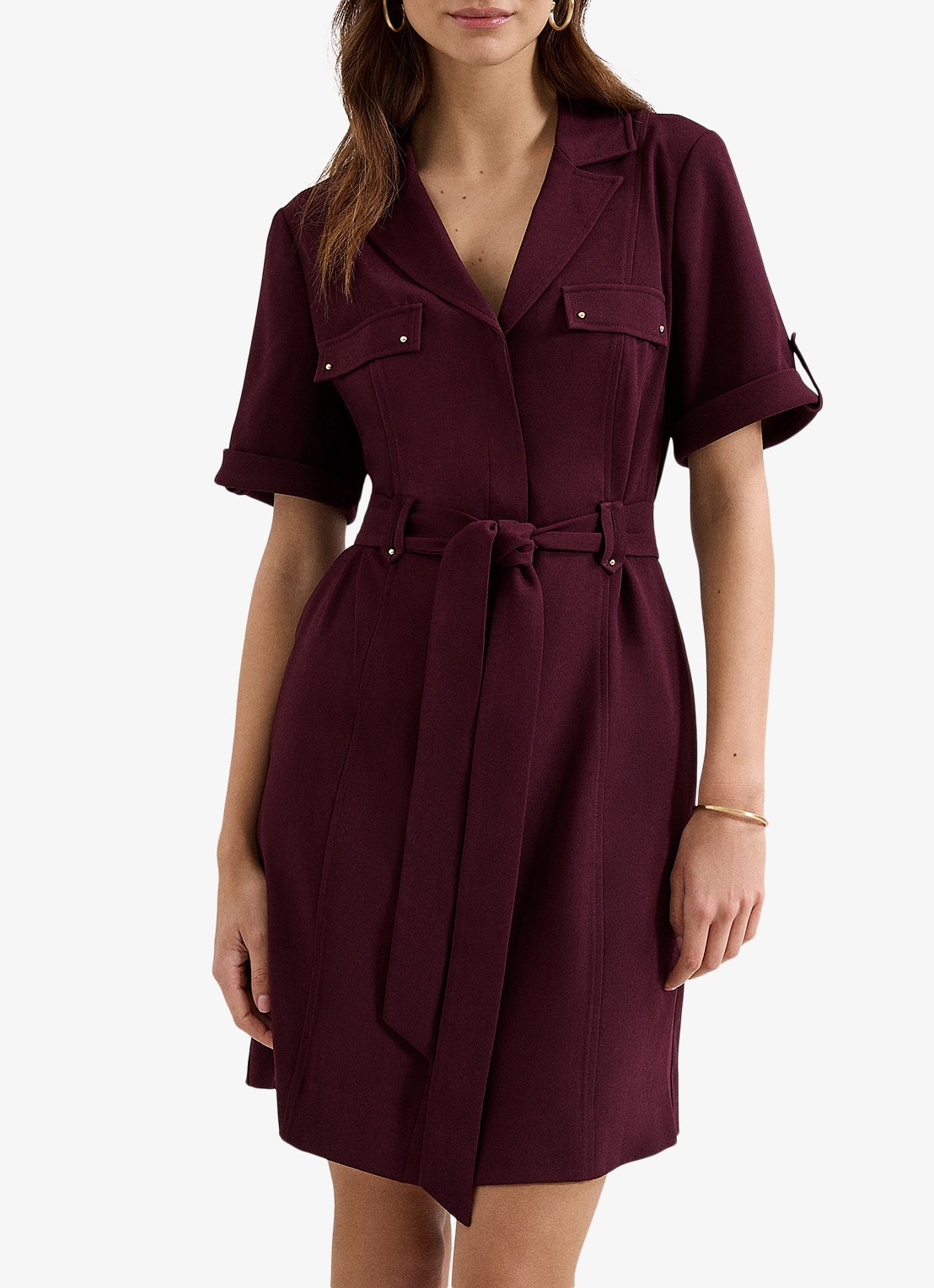 Phase Eight Marlina mini blouse jurk met ceintuur - detail 3 bordeauxrood