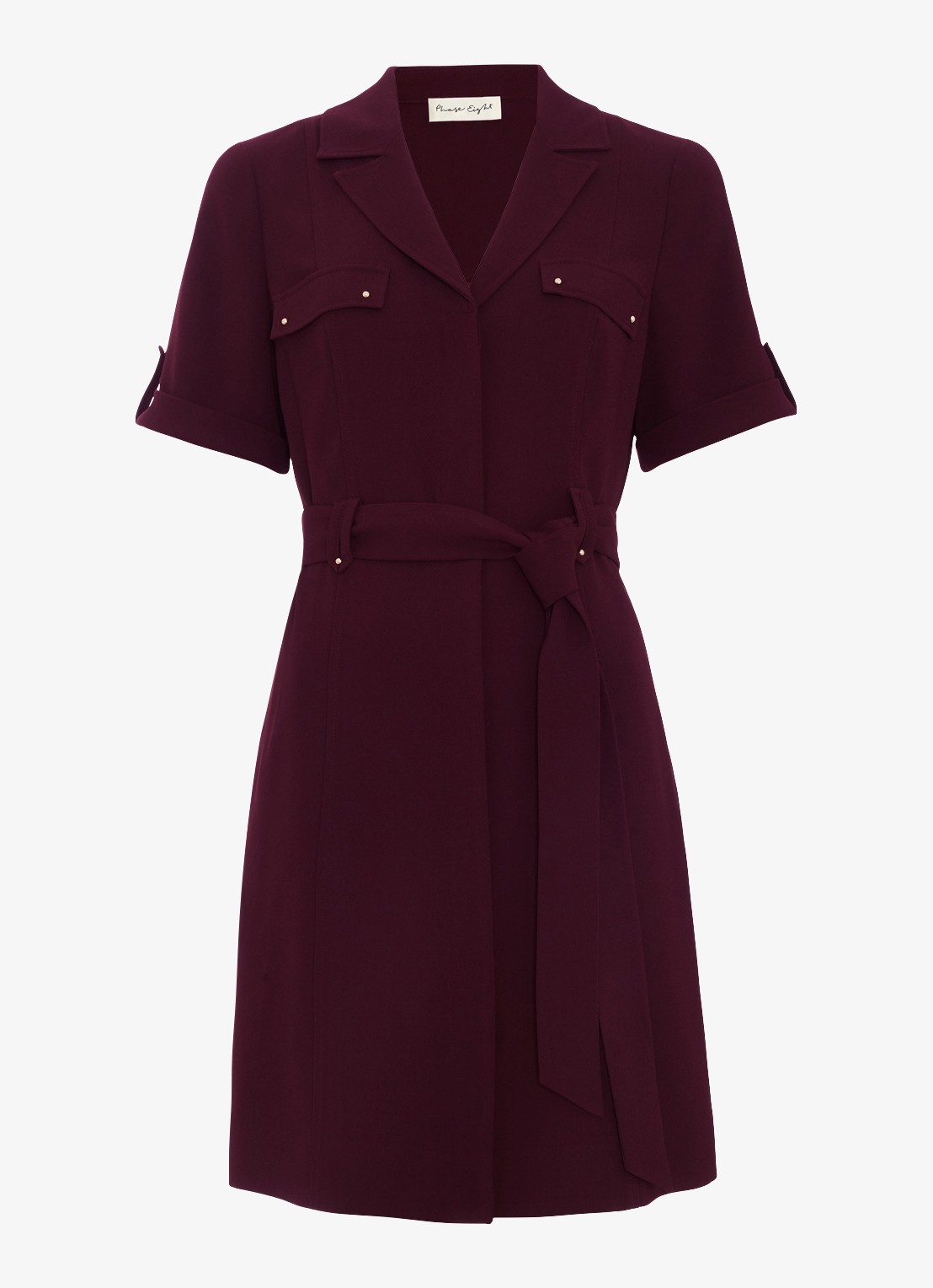 Phase Eight Marlina mini blouse jurk met ceintuur - voorkant bordeauxrood
