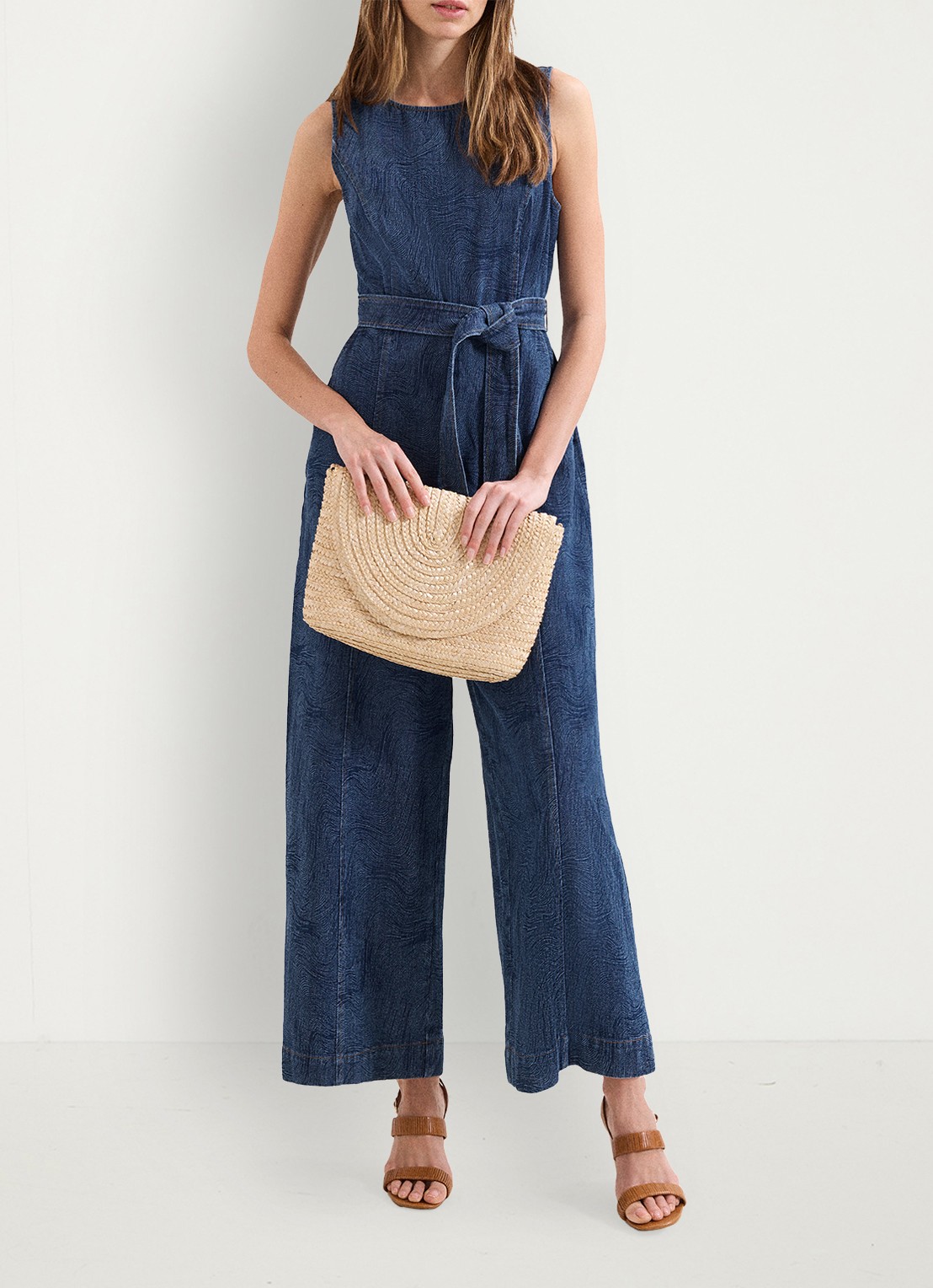 Phase Eight Marta wide fit jumpsuit met strikceintuur - voorkant 3 indigo