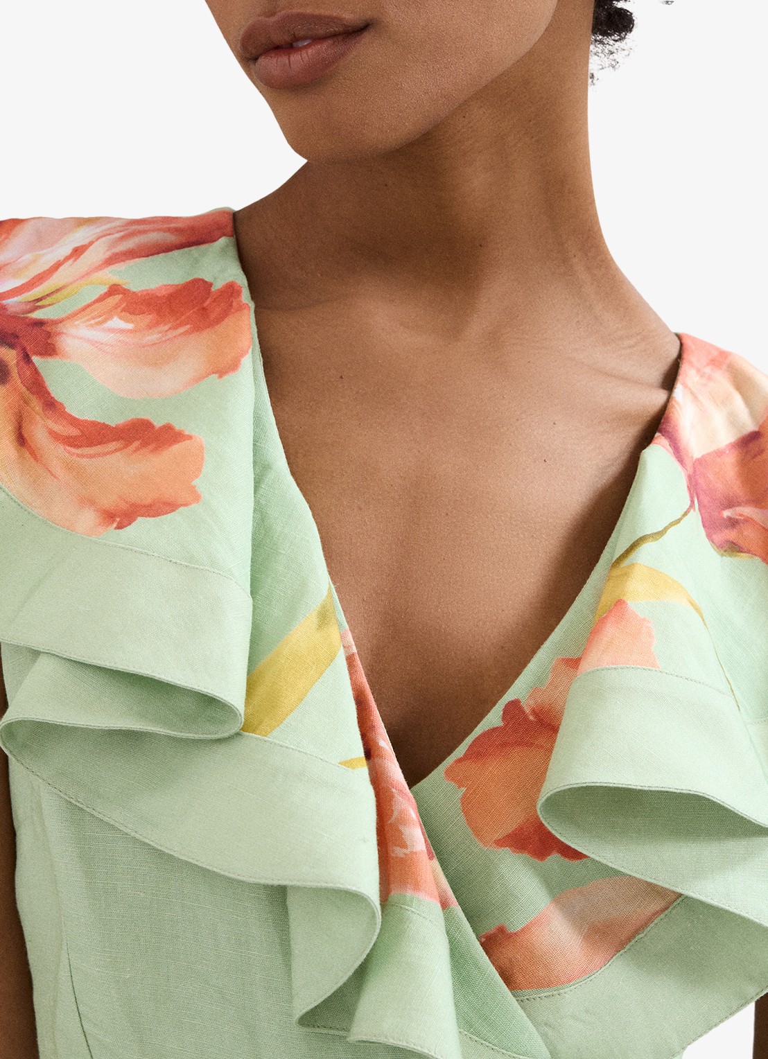 Phase Eight Matilda midi jurk in linnenblend met bloemenprint - detail 4 groen