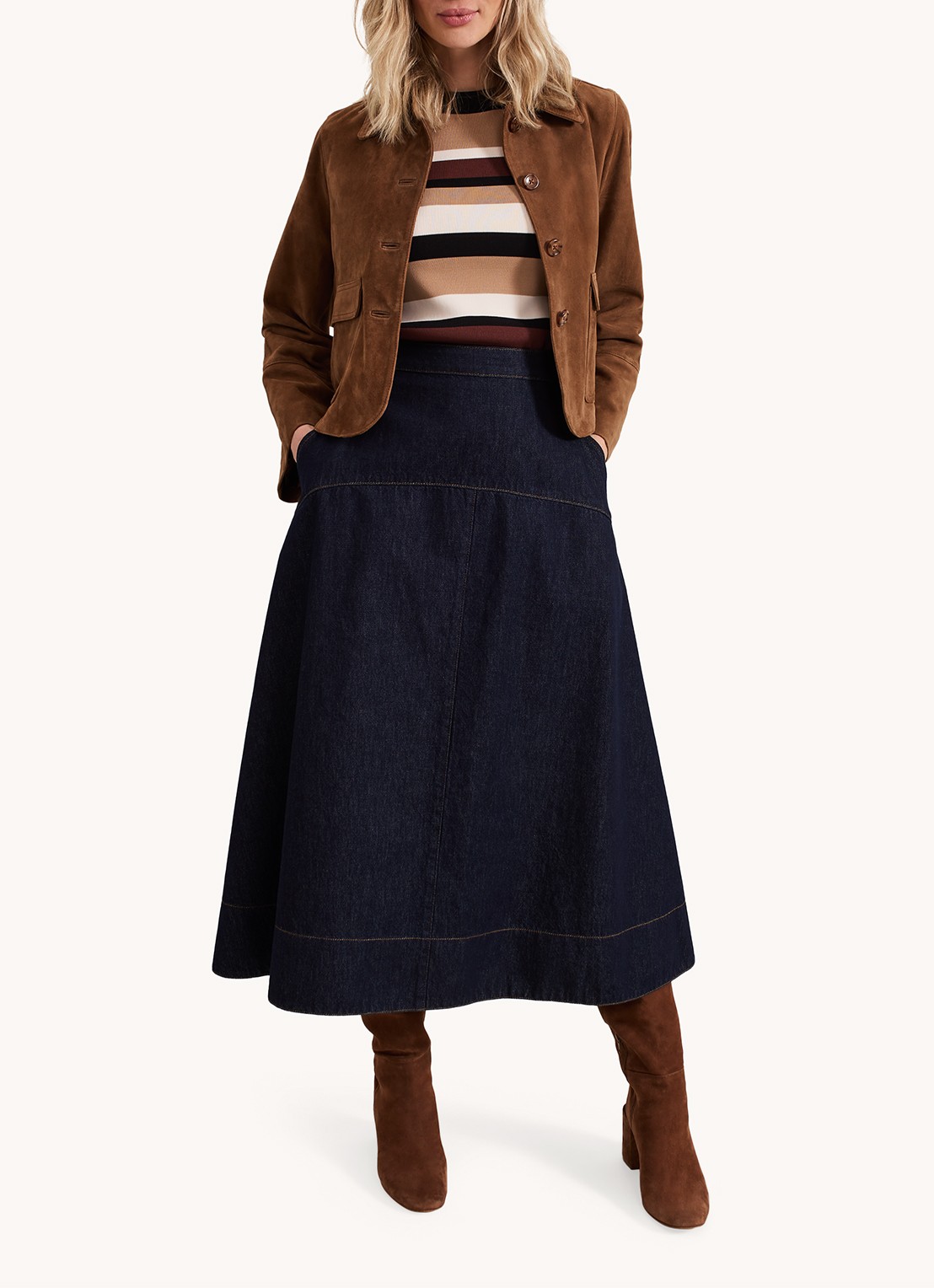 Phase Eight Mavis midi rok van chambray met steekzakken - detail 4 denim