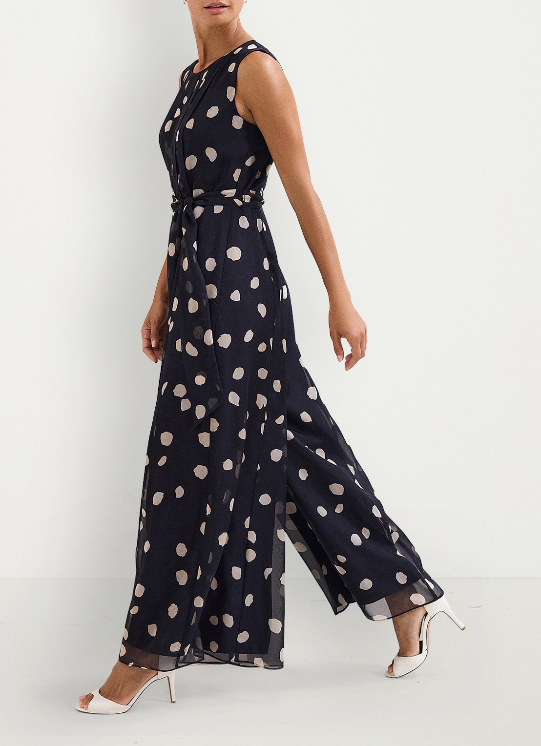 Phase Eight Maxine Spot jumpsuit met stippenprint - detail 4 donkerblauw