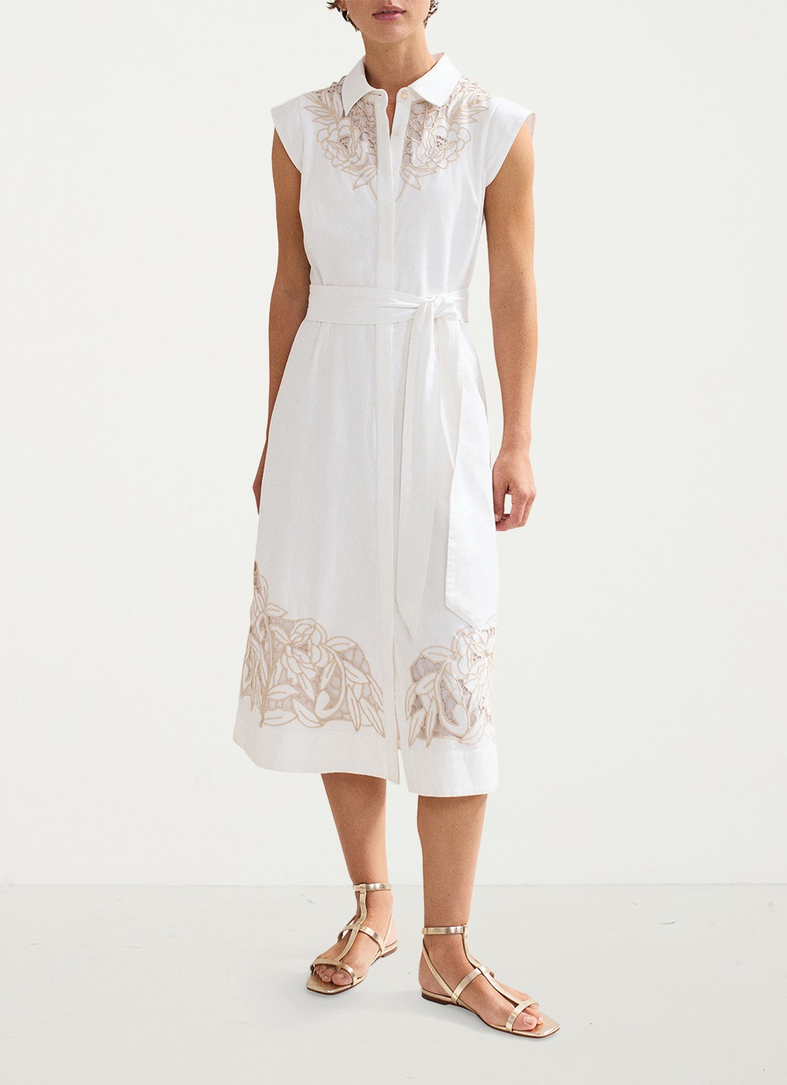 Phase Eight Melana midi T-shirt in linnenblend met strikceintuur - detail 7 wit