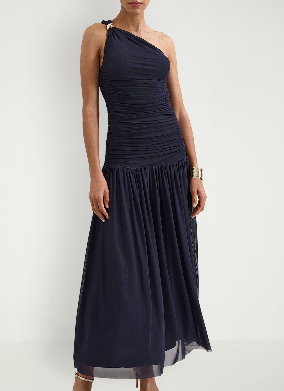 Phase Eight Melina one shoulder maxi jurk met plooidetail - detail 4 blauw