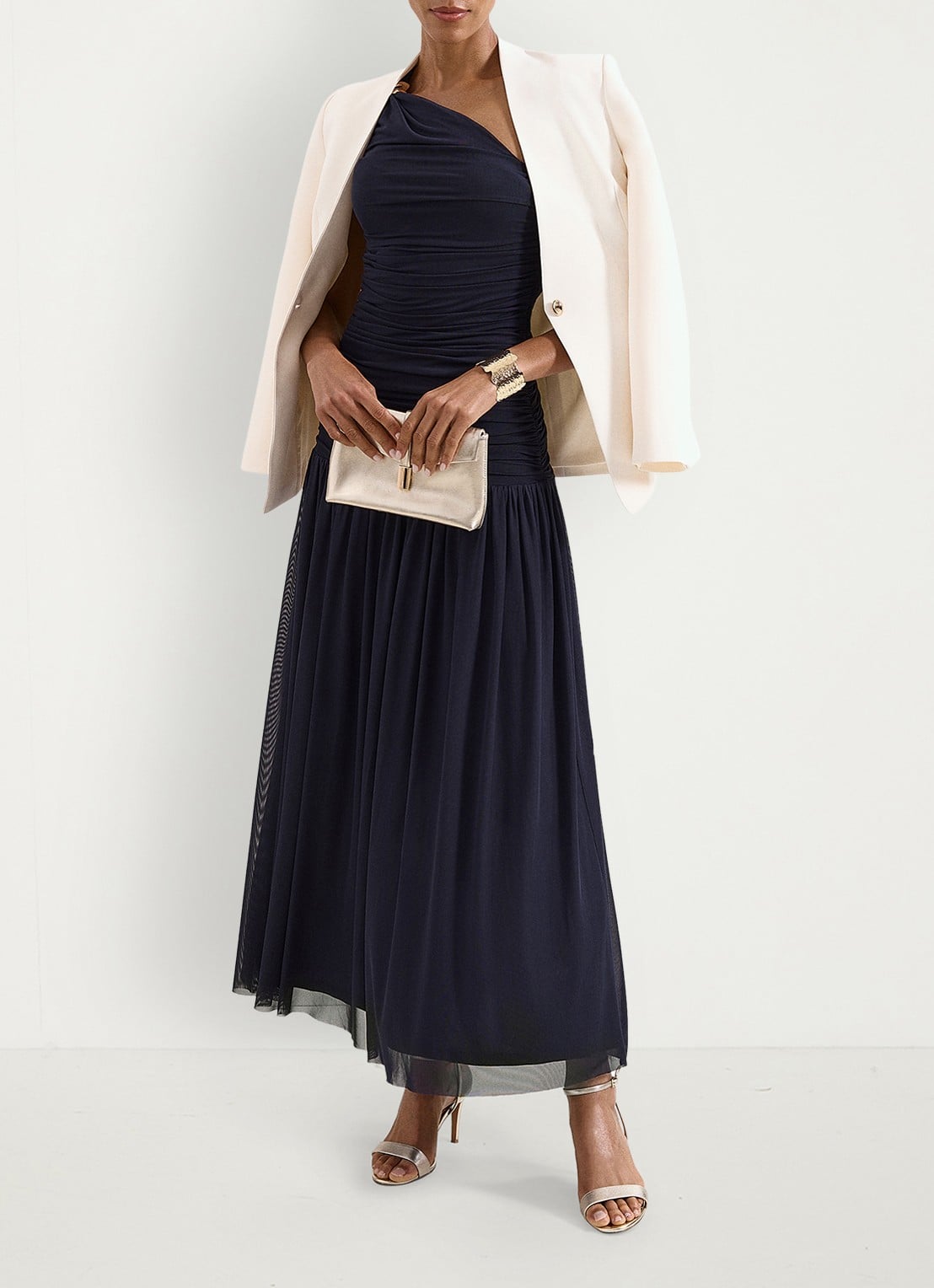 Phase Eight Melina one shoulder maxi jurk met plooidetail - detail 7 blauw