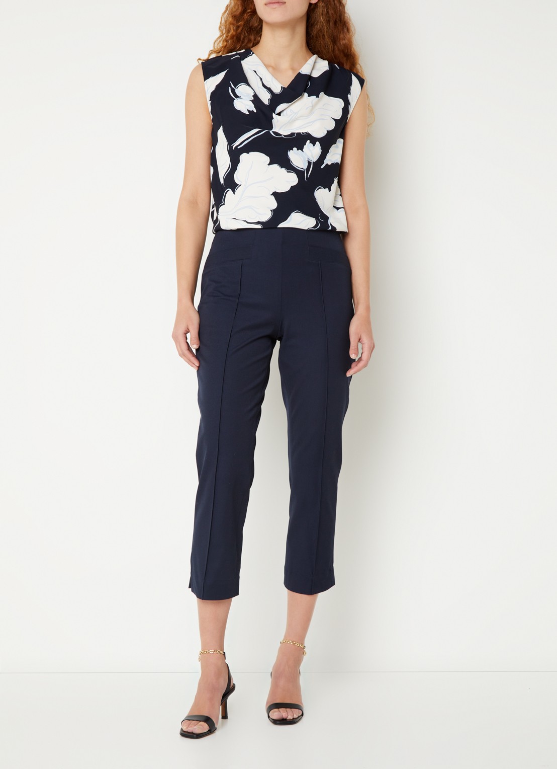Phase Eight Miah high waist cropped slim fit pantalon met siernaad - voorkant 3 donkerblauw