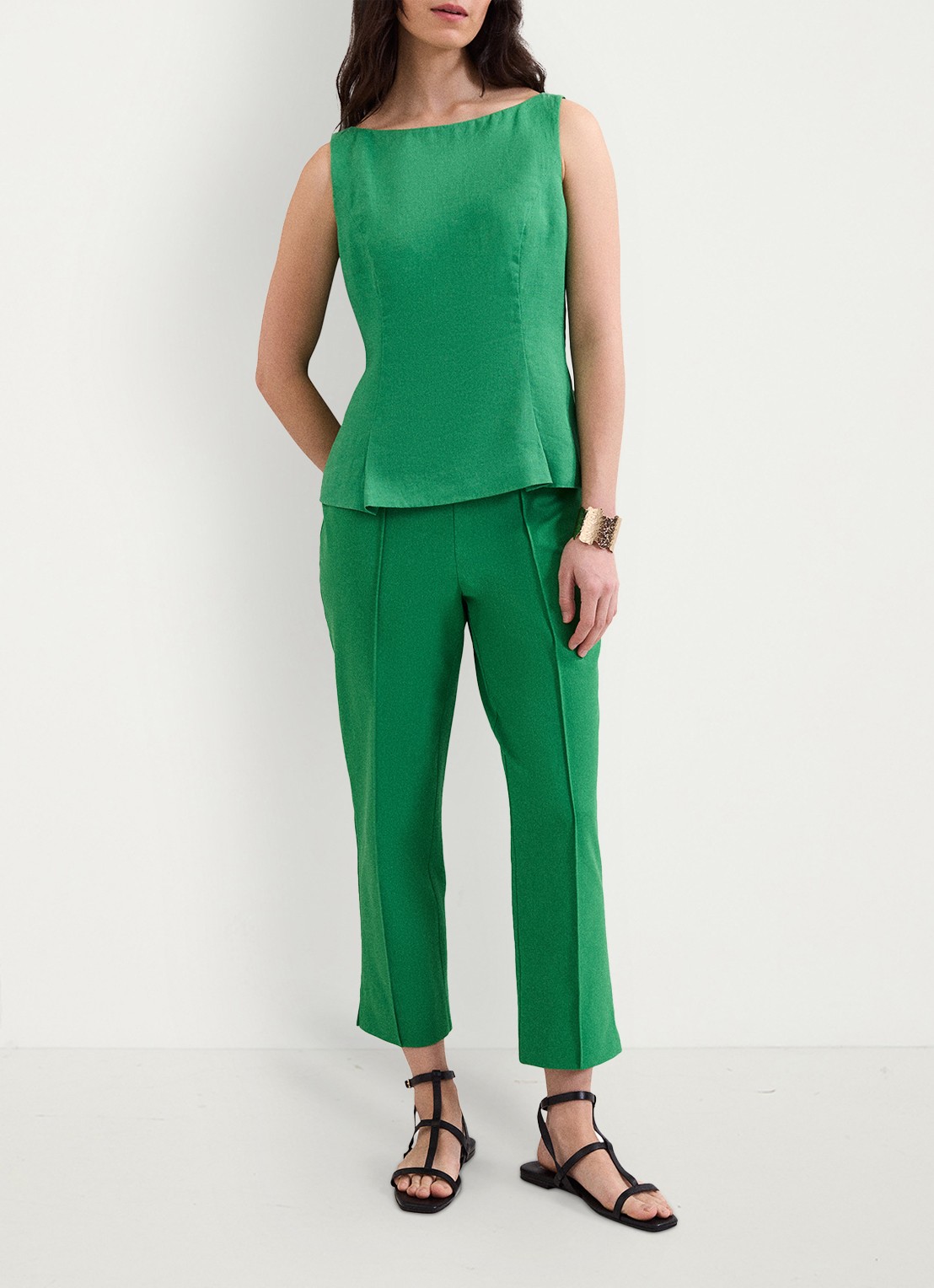 Phase Eight Miah high waist slim fit cropped pantalon met steekzakken - voorkant 2 groen