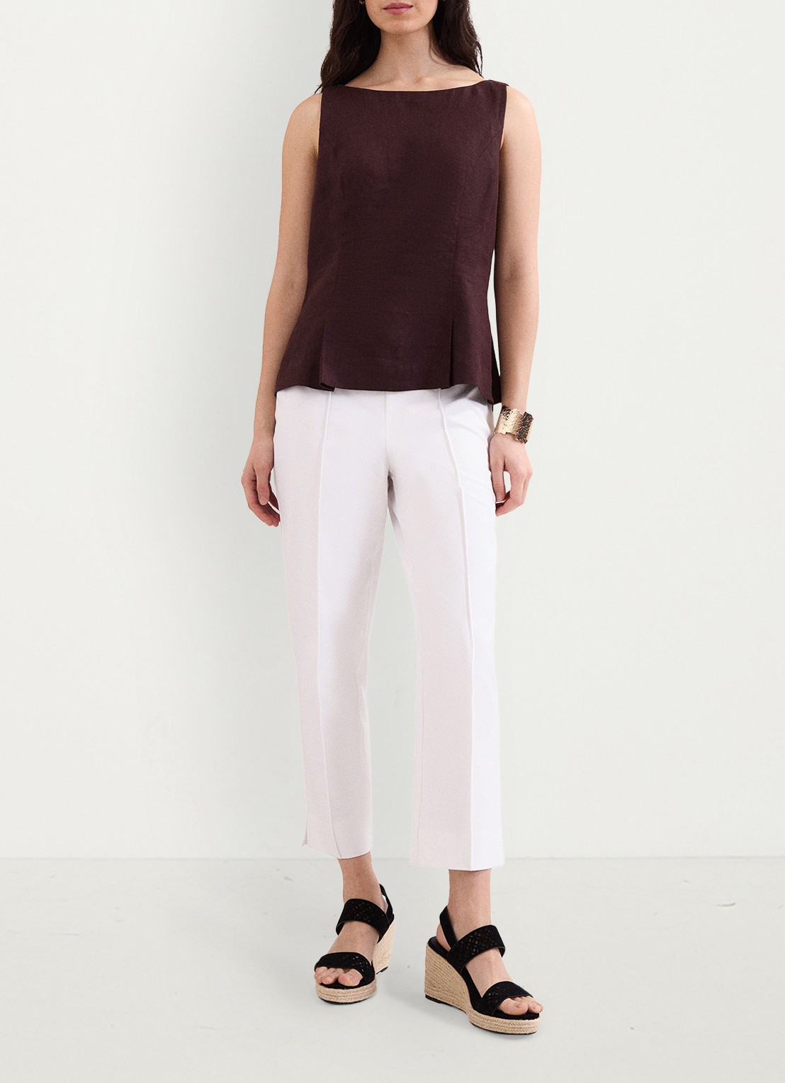 Phase Eight Miah high waist straight leg driekwart broek in katoenblend - voorkant 2 wit