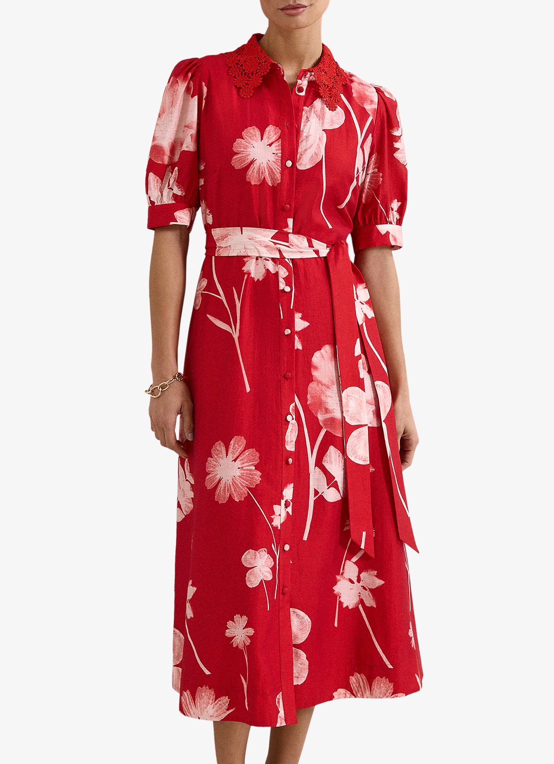 Phase Eight Midi jurk met bloemenprint en strikceintuur - detail 4 rood