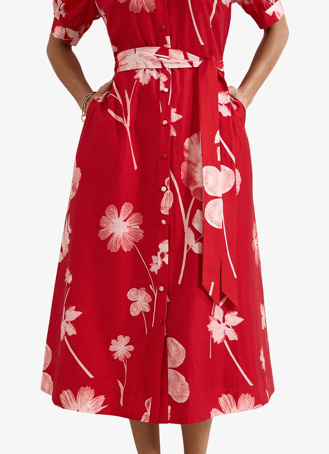 Phase Eight Midi jurk met bloemenprint en strikceintuur - detail 6 rood