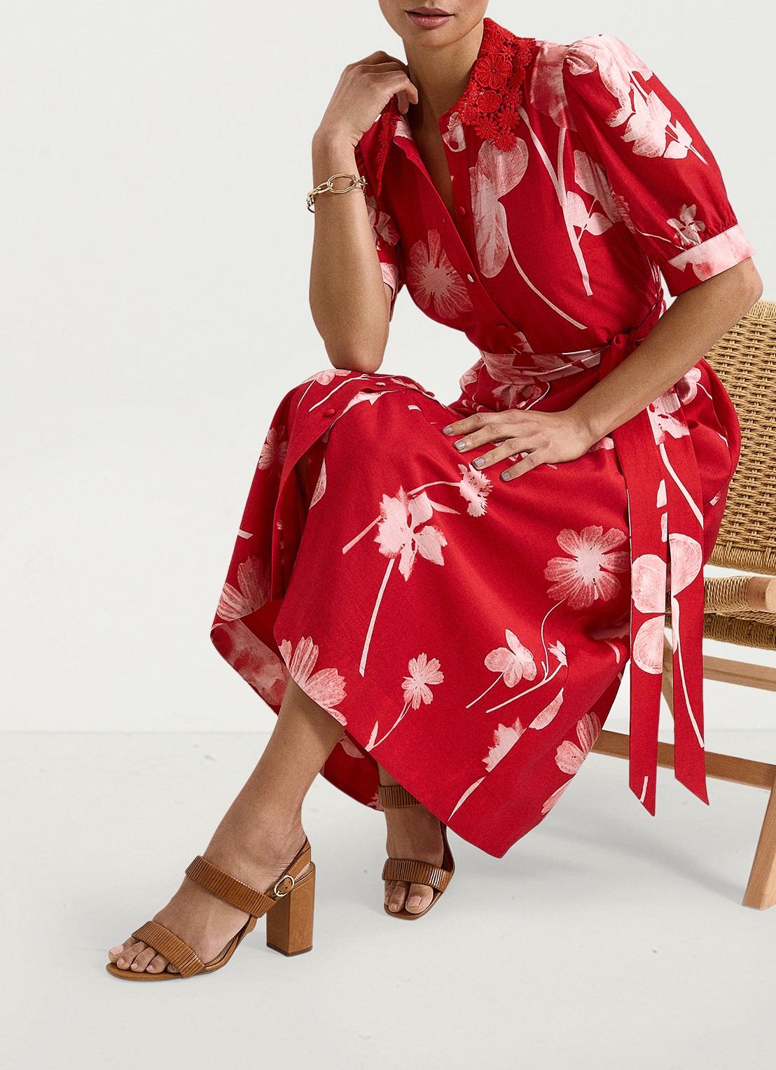 Phase Eight Midi jurk met bloemenprint en strikceintuur - detail 8 rood