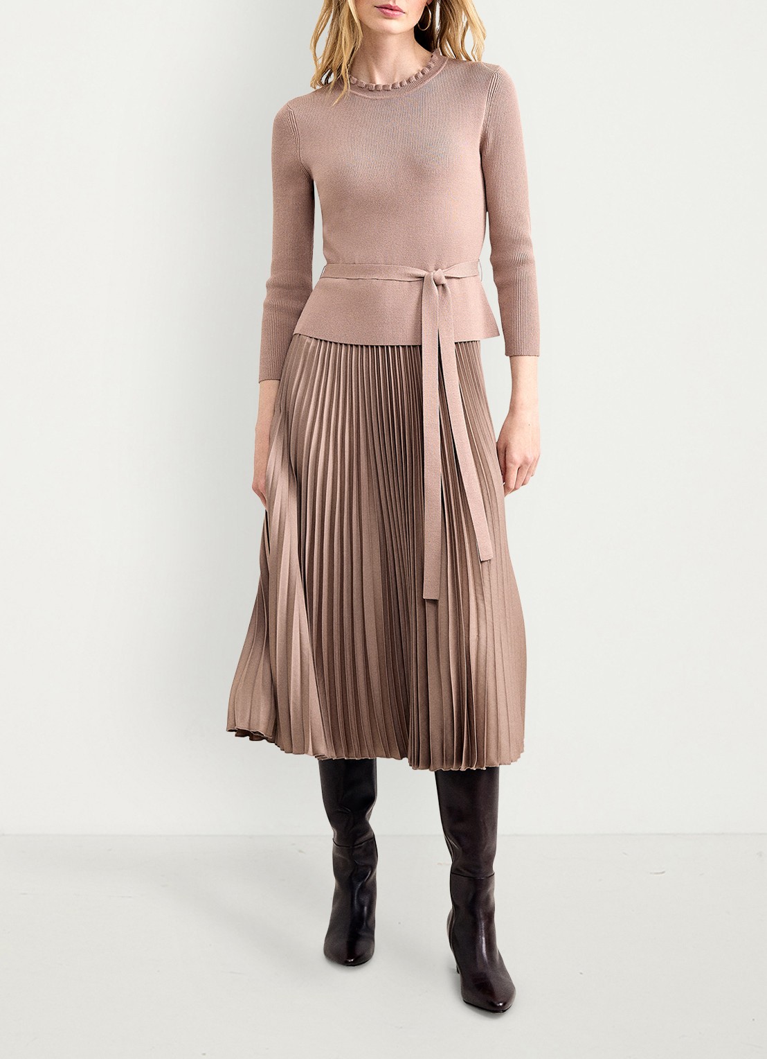 Phase Eight Midi jurk met plooien - voorkant 8 oudroze