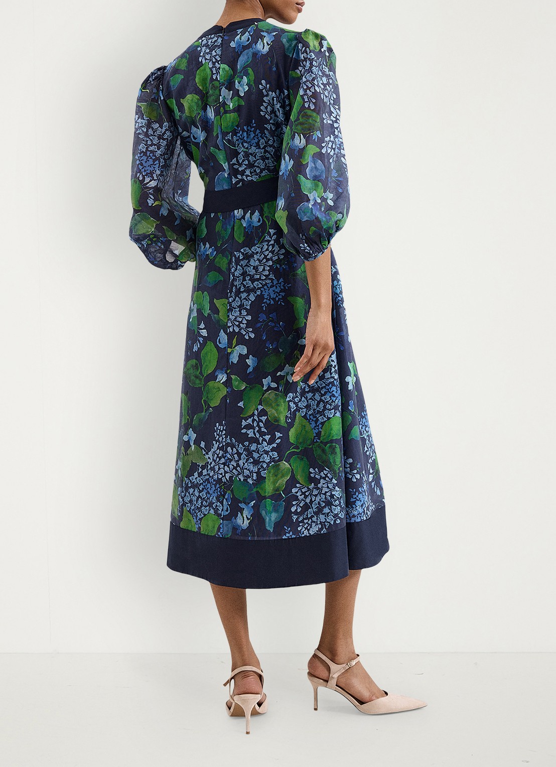 Phase Eight Midi jurk met print en strikceintuur - achterkant 6 blauw