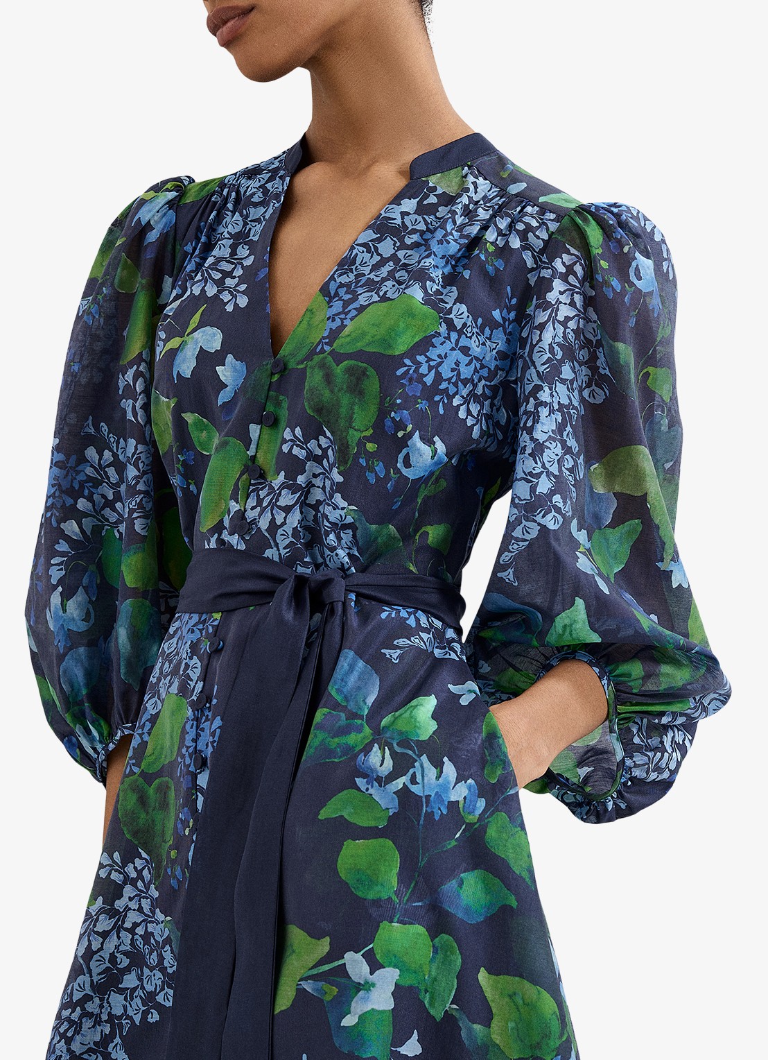 Phase Eight Midi jurk met print en strikceintuur - detail 2 blauw