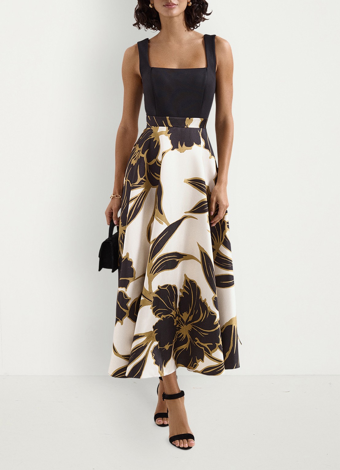 Phase Eight Midi jurk met print - voorkant 2 zwart