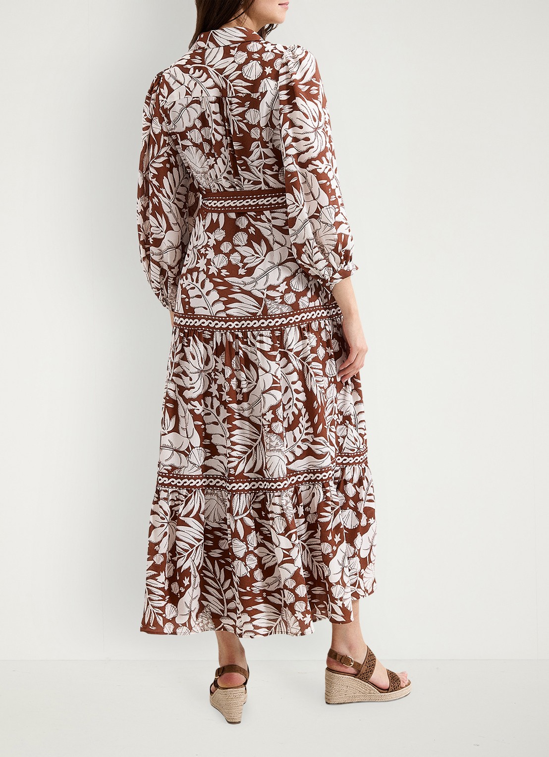 Phase Eight Midi jurk met strikceintuur en print - achterkant 8 donkerrood