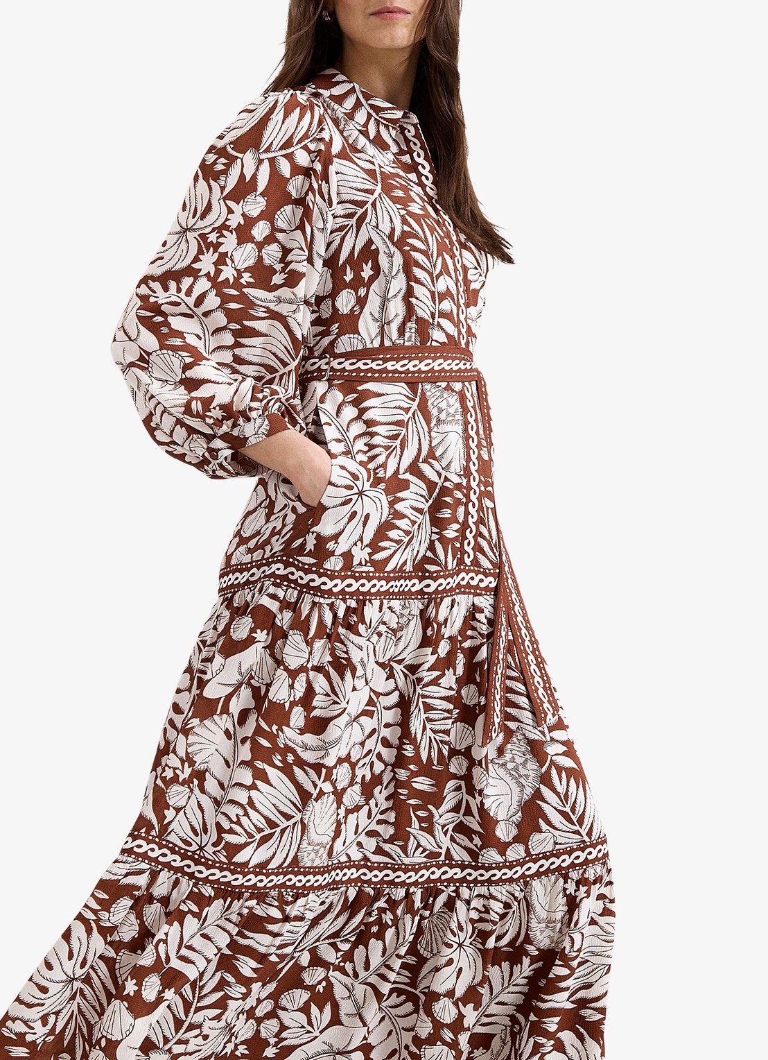Phase Eight Midi jurk met strikceintuur en print - detail 3 donkerrood
