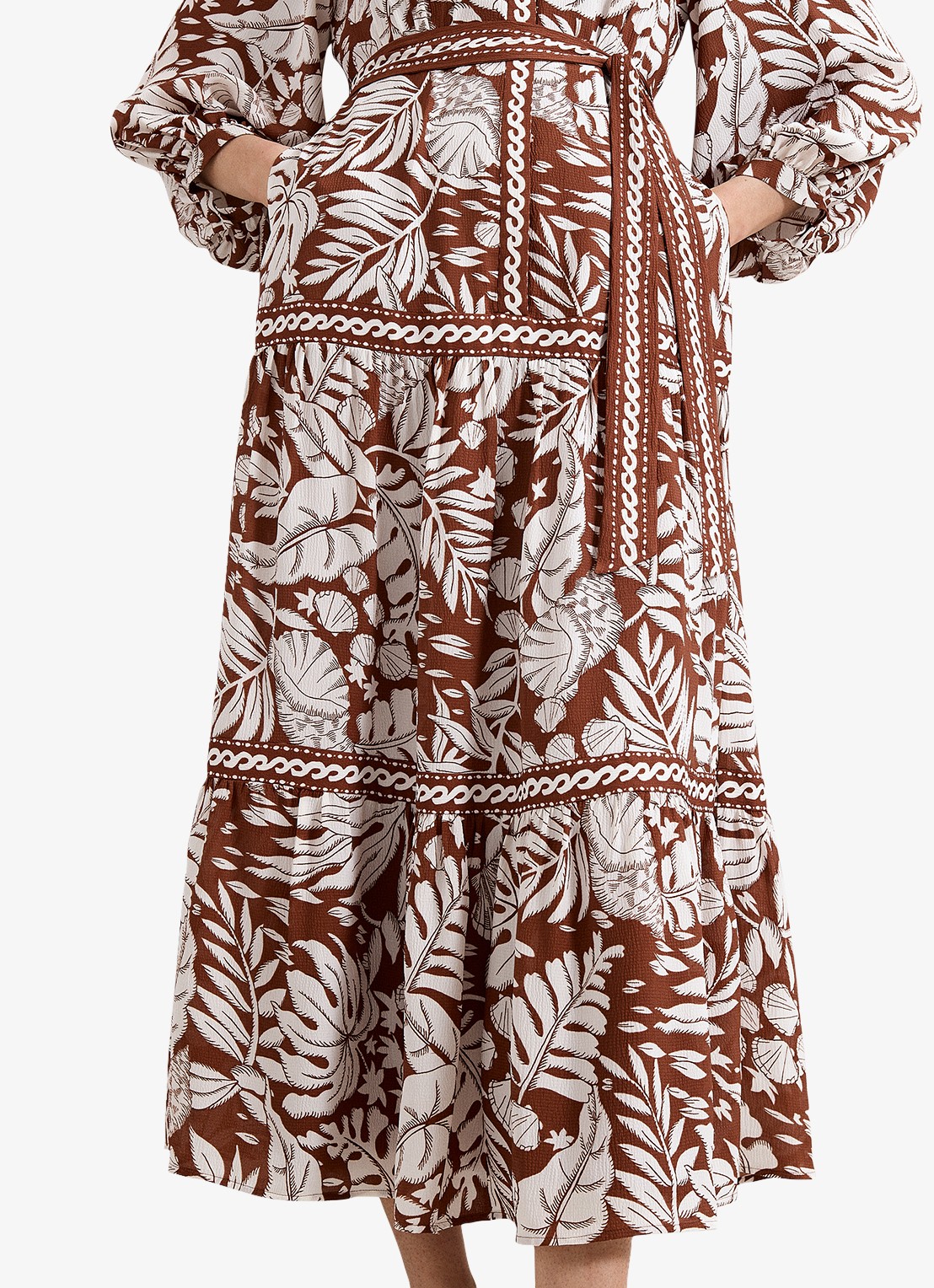 Phase Eight Midi jurk met strikceintuur en print - detail 5 donkerrood