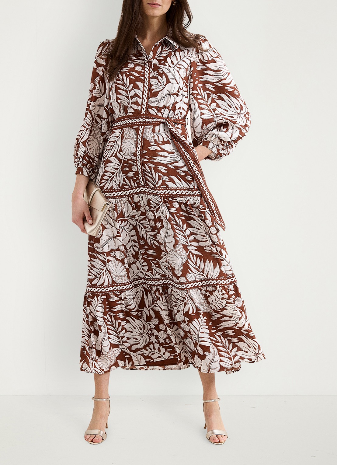 Phase Eight Midi jurk met strikceintuur en print - detail 6 donkerrood