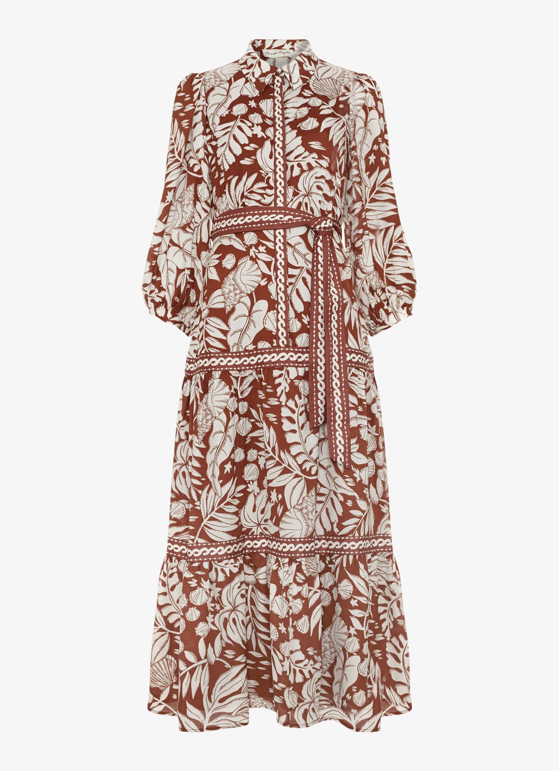 Phase Eight Midi jurk met strikceintuur en print - voorkant donkerrood