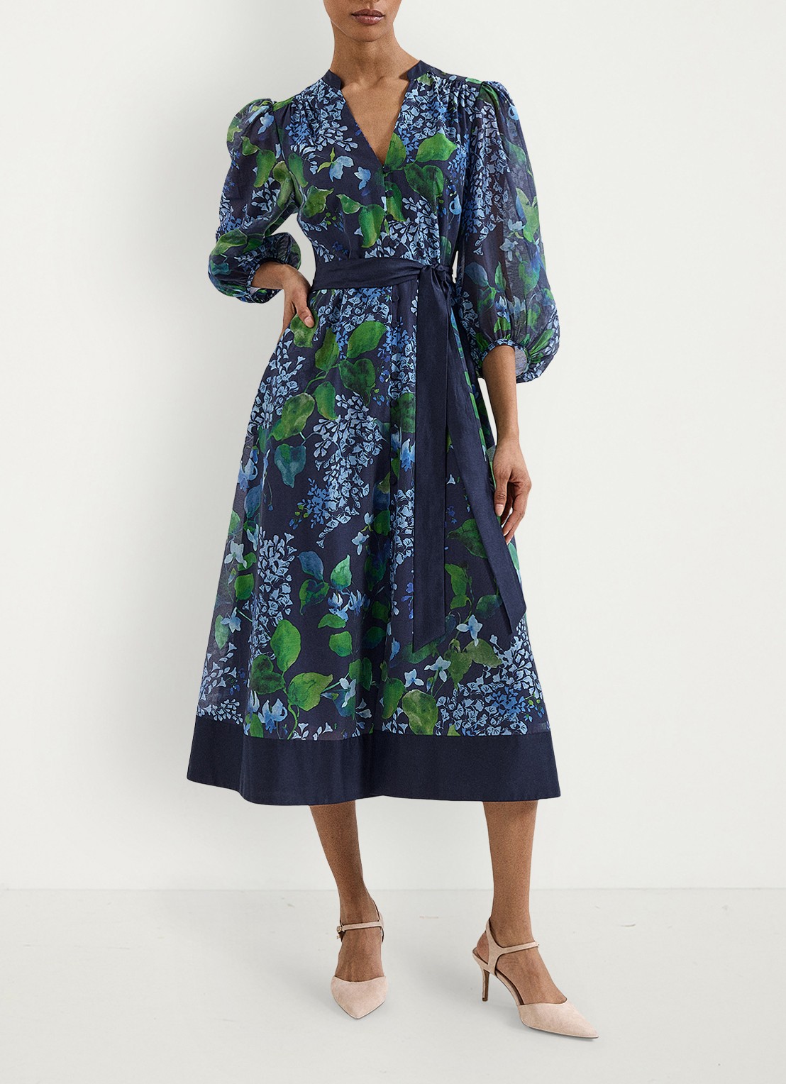 Phase Eight Midi jurk met strikceintuur - detail donkerblauw