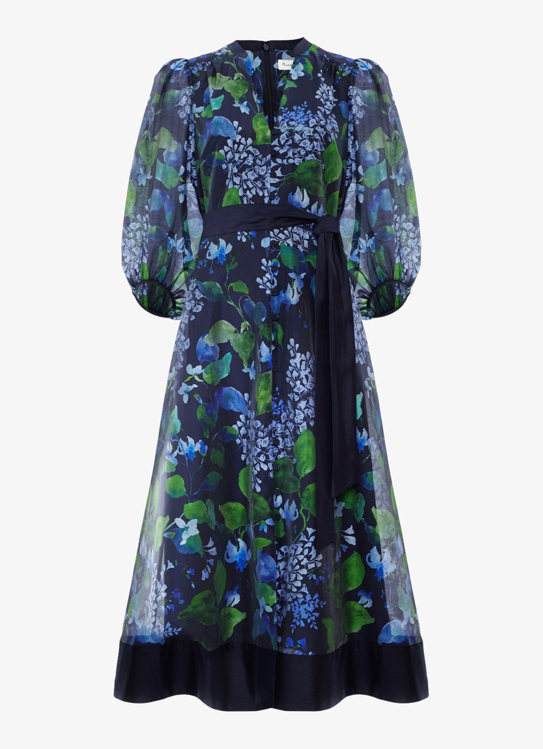 Phase Eight Midi jurk met strikceintuur - voorkant 7 donkerblauw