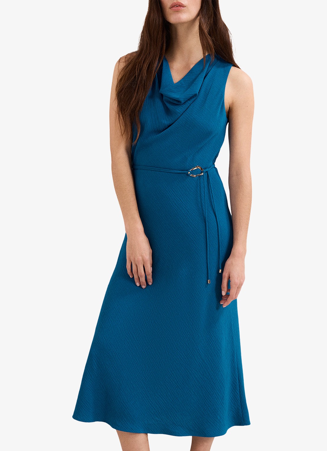 Phase Eight Midi jurk met watervalhals - detail 2 donkerblauw