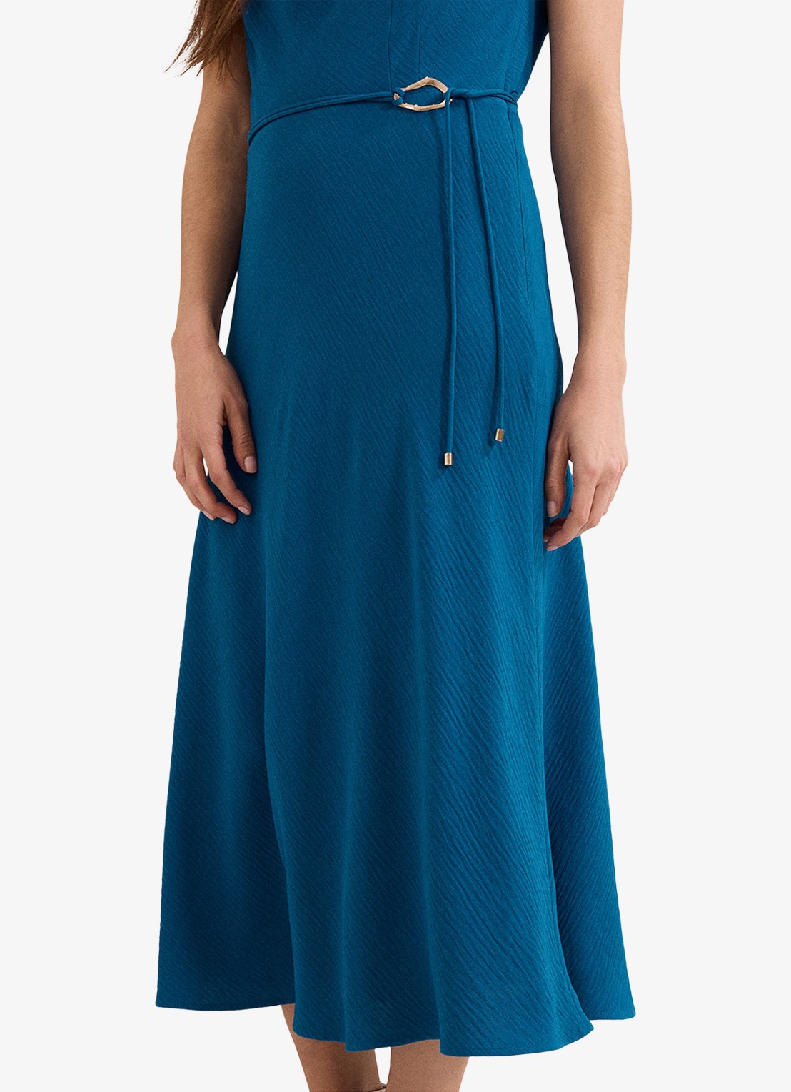 Phase Eight Midi jurk met watervalhals - detail 4 donkerblauw